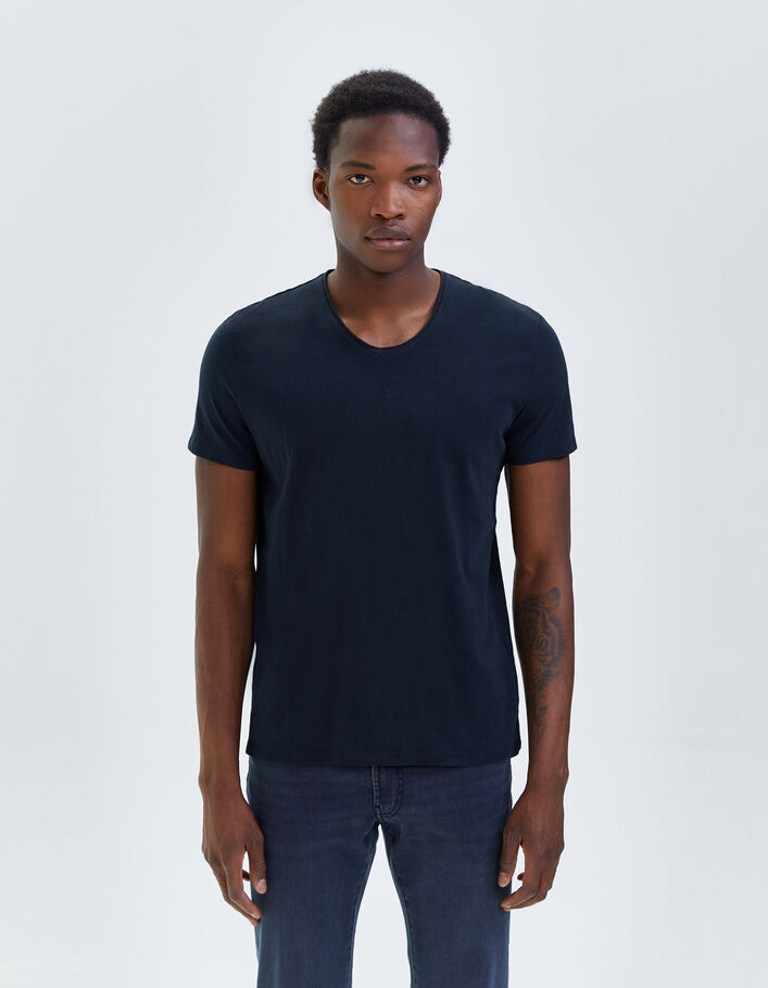 T-shirt L'Essentiel marine col V Homme