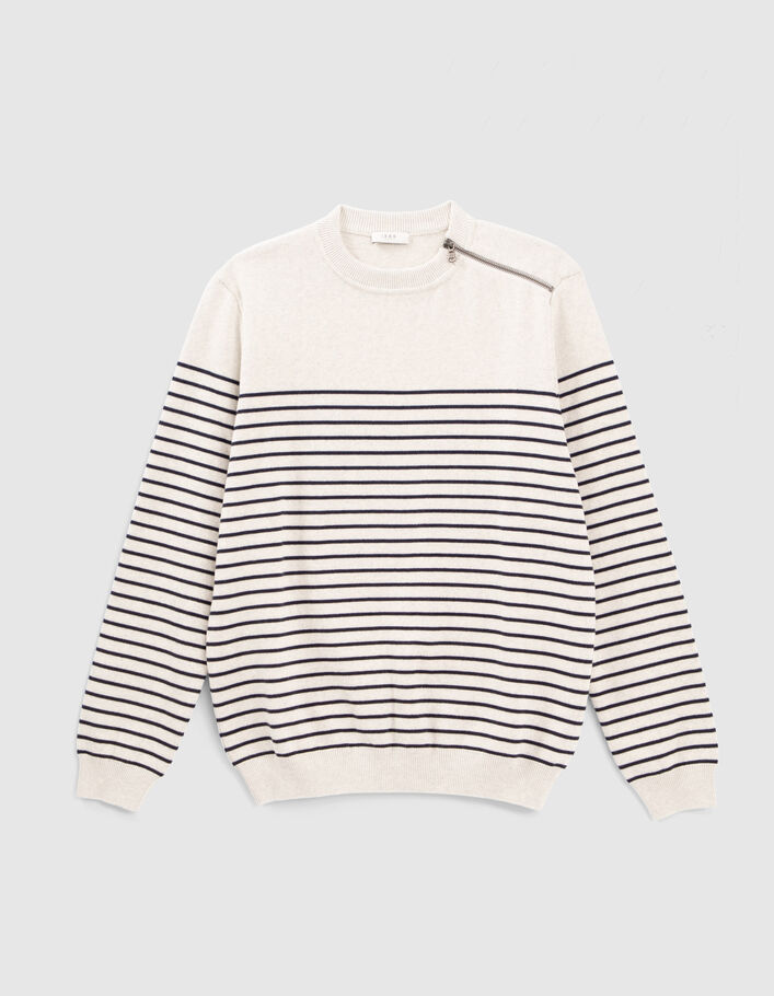Pull marinière coloris naturel à col zippé Homme