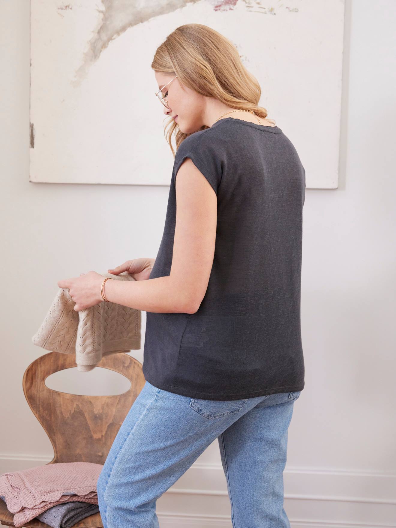 Vertbaudet T-Shirt mit V-Ausschnitt für Schwangerschaft - safran