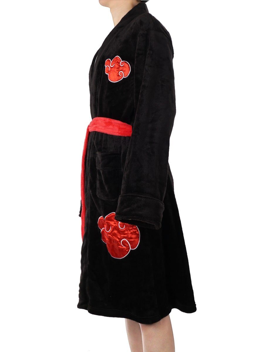 GalaxyCat Bademantel Kuscheliger Akatsuki Bademantel mit aufgenähten Wolken, Größen: M - L, Polyester, Bademantel, Gürtel, Gürtel, Akatsuki Bademantel mit gestickten Wolken