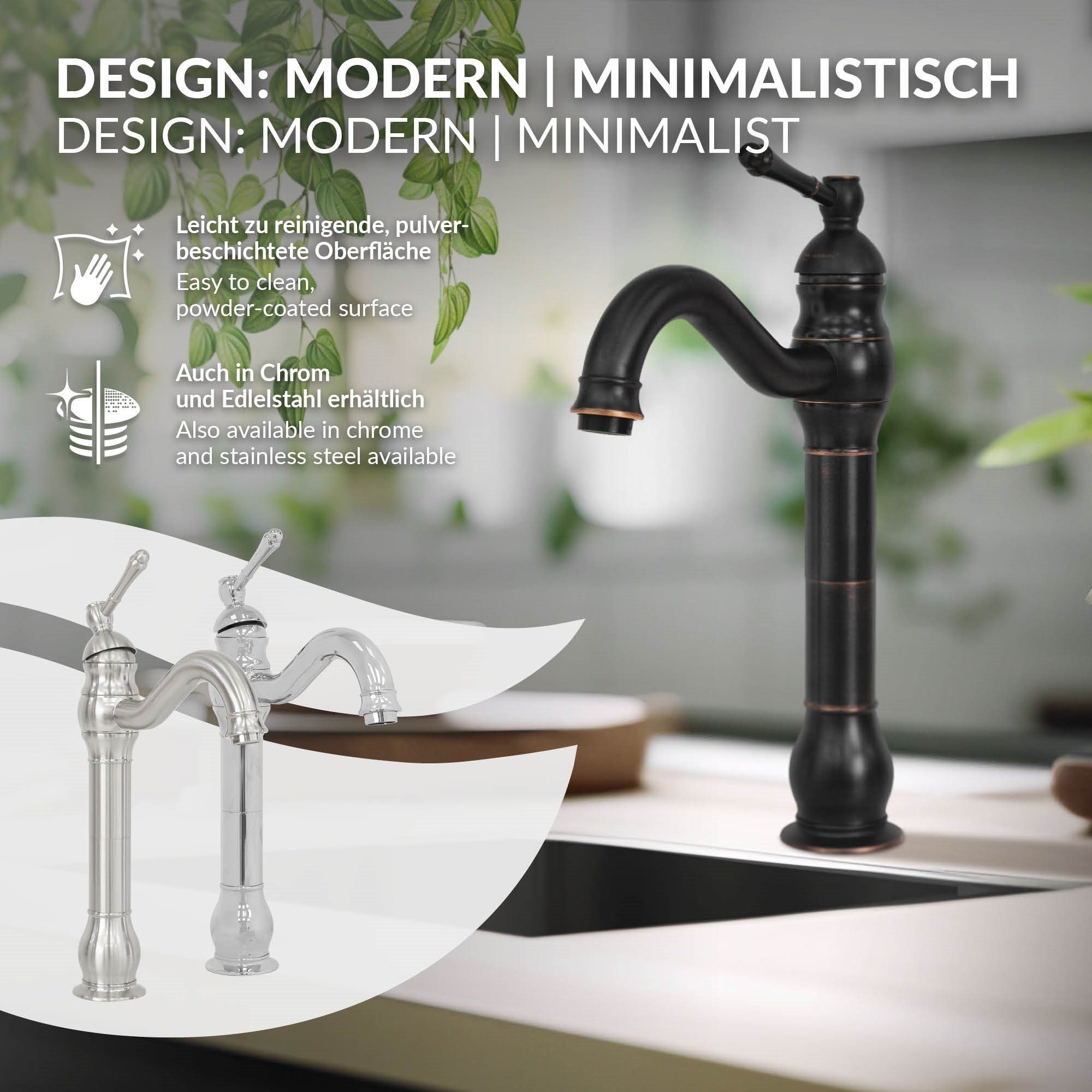 LuxeBath Waschtischarmatur Waschtischarmatur fürs Badezimmer 215x62x335 mm Bronze/Schwarz