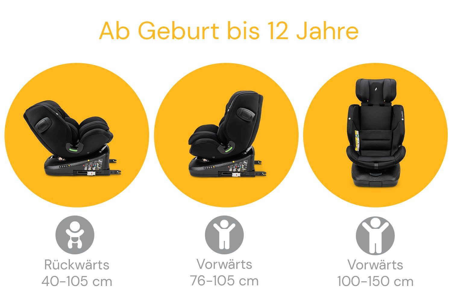 Osann Autokindersitz Eno360 i-Size, ab: Geburt, bis: 12 Jahre, drehbarer Reboarder mit Isofix und Top-Tether - 40-150 cm