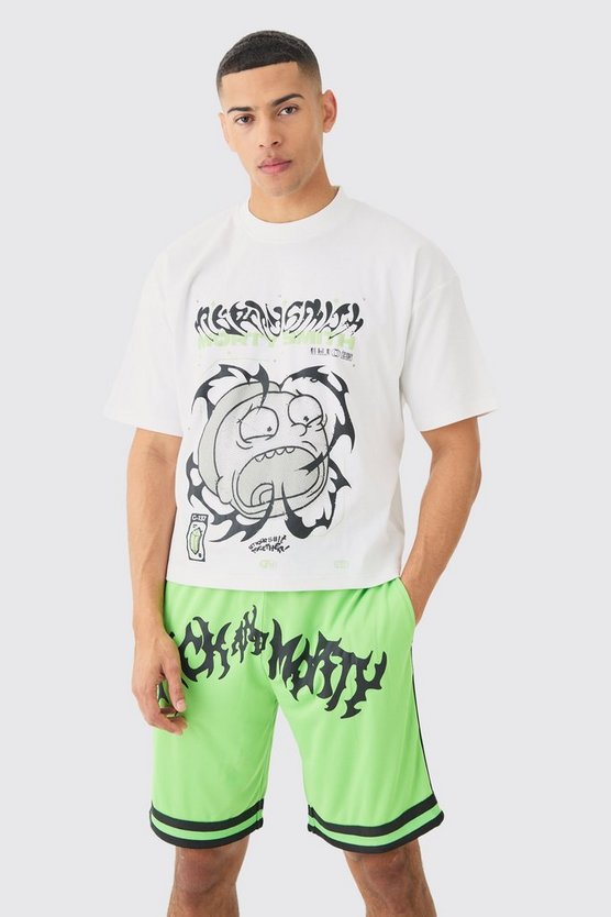 Kastiges Oversize T-Shirt und Mesh-Shorts mit lizenziertem Rick & Morty Print