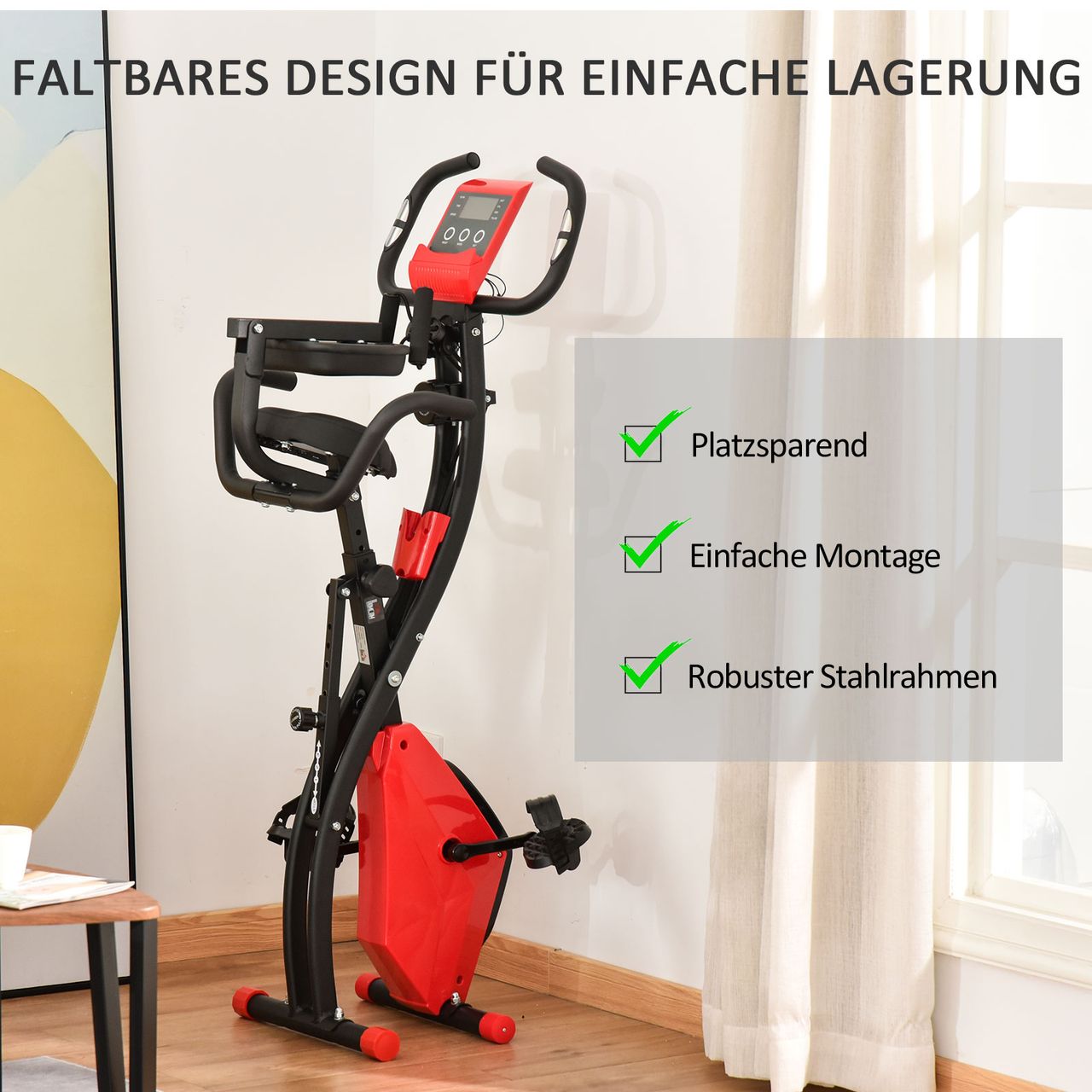 HOMCOM Heimtrainer X-Bike Fahrradtrainer LCD-Display klappbar Rot