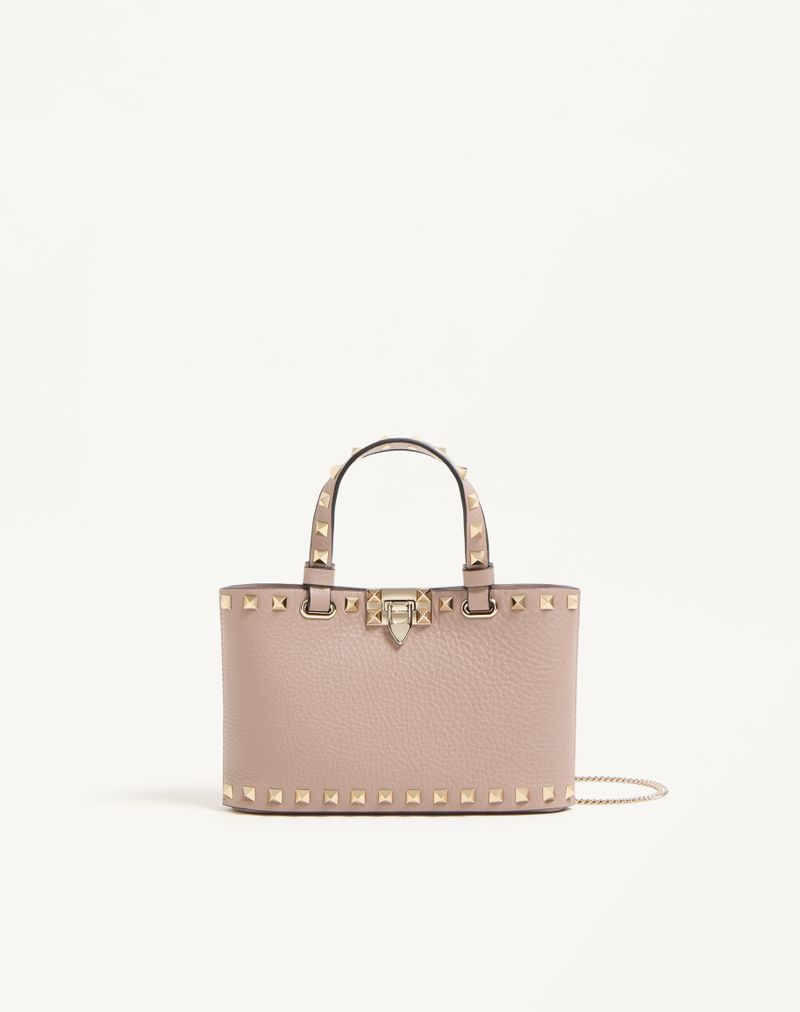 Mini Rockstud indkøbstaske i granatrødt kalveskind