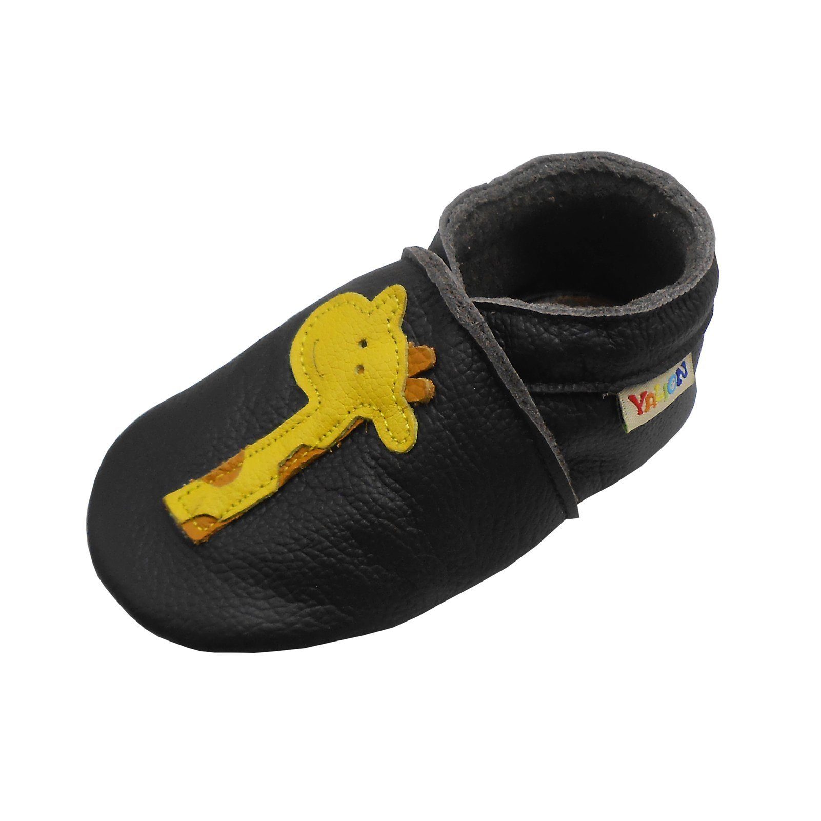 Yalion Weiche Leder Lauflernschuhe Hausschuhe Lederpuschen Giraffe Schwarz Krabbelschuh