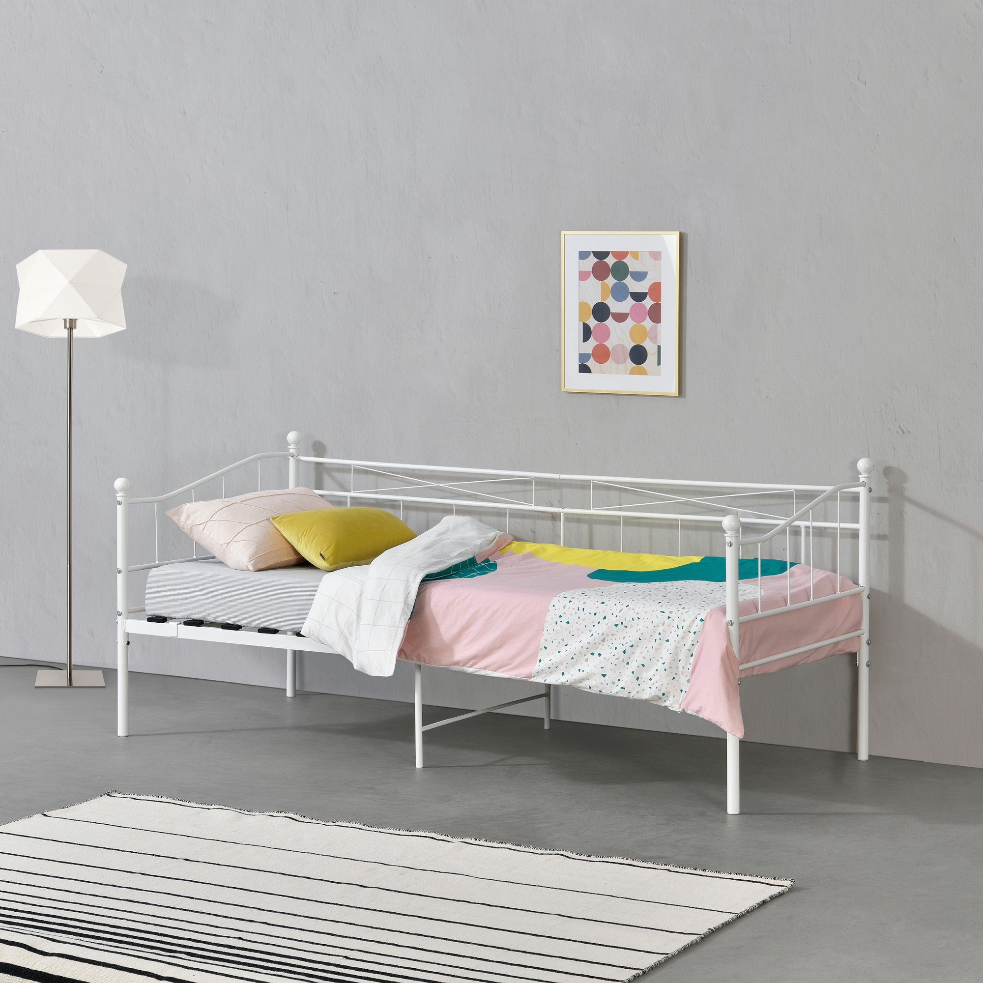 en.casa Metallbett, Arjeplog Tagesbett Bettgestell 90x200cm Weiß
