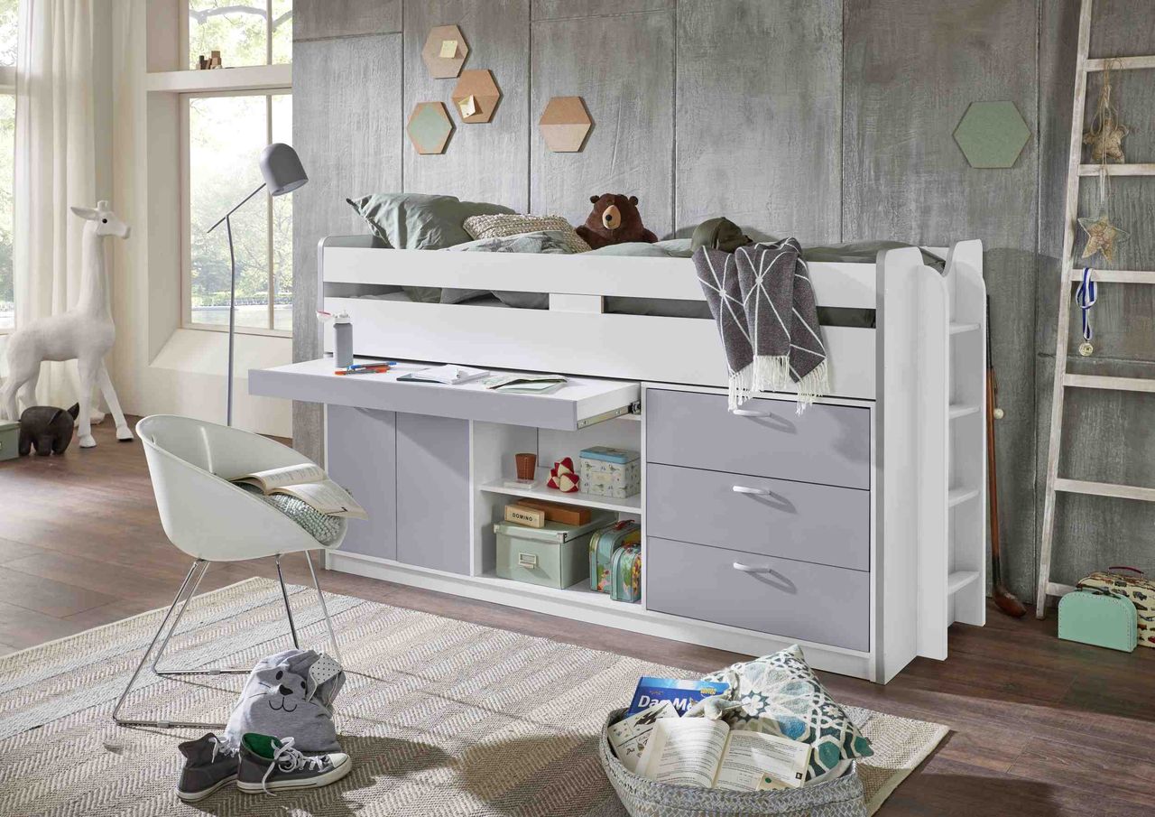 Relita Hochbett Bonny LF 90x200 cm, mit Regal, Schubladenelement und Schreibtisch