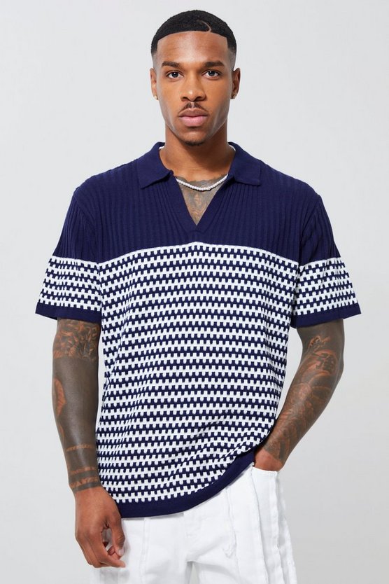 Gestreiftes Poloshirt mit V-Ausschnitt