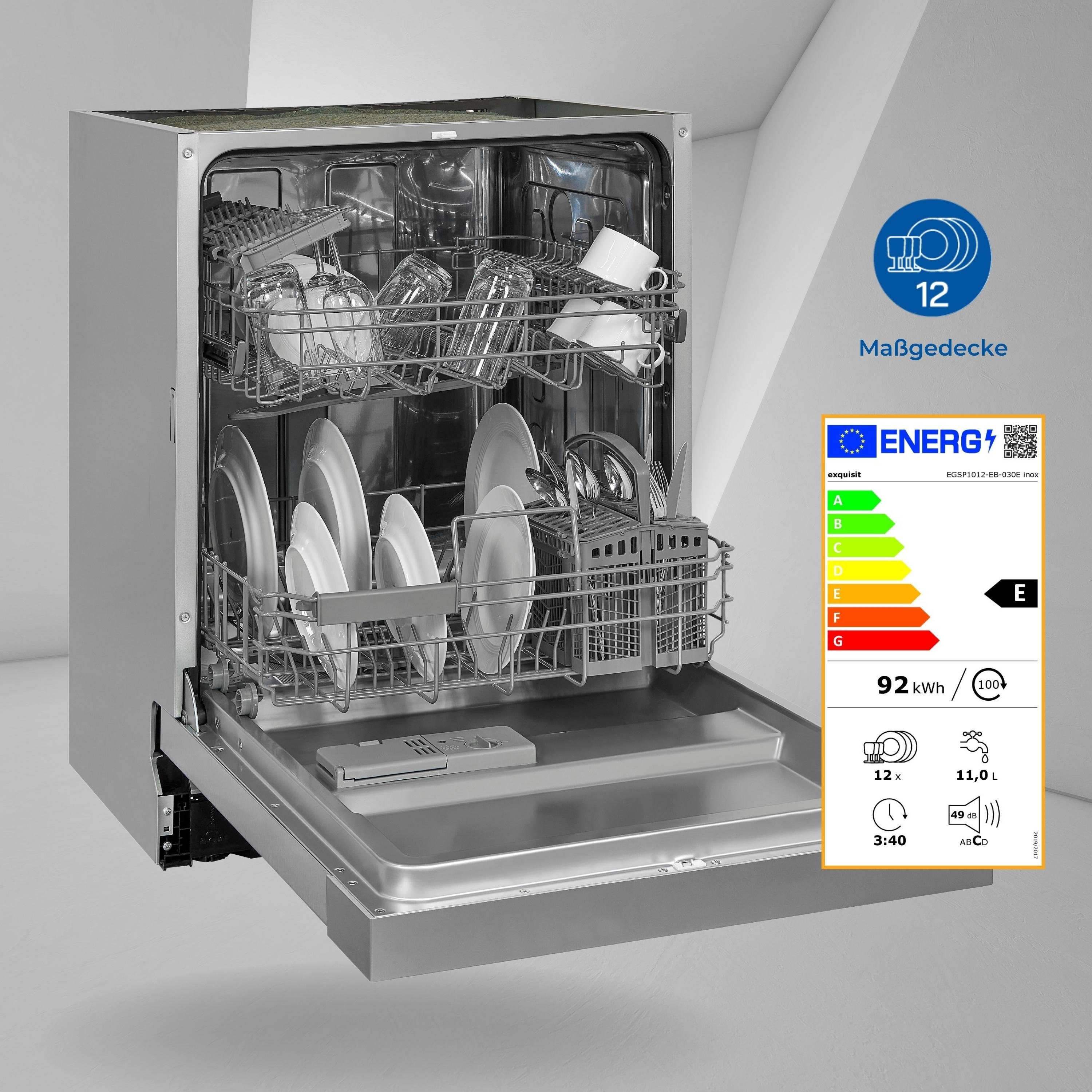 exquisit teilintegrierbarer Geschirrspüler, EGSP1012-EB-030E, 11 l, 12 Maßgedecke, Wassersparend (ECO Programm)