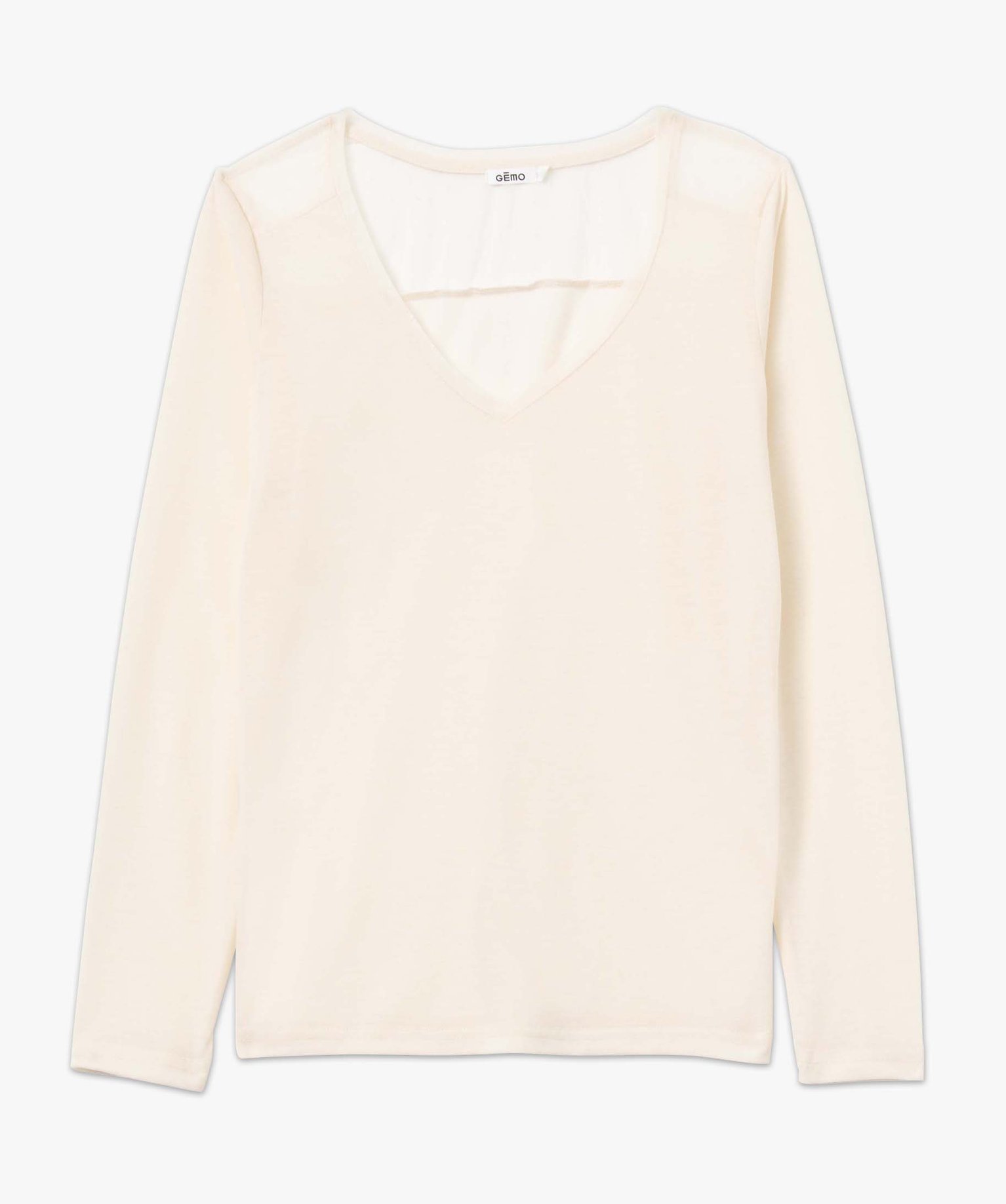 Tee-shirt femme à manches longues avec tulle dans le haut d... ecru | GEMO