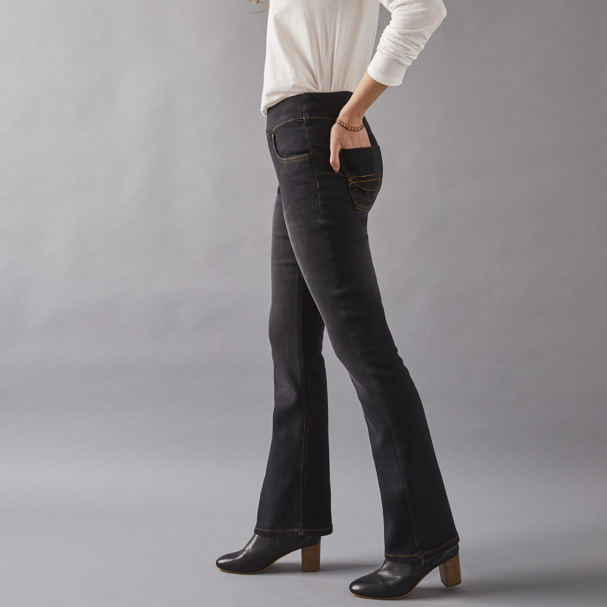 Jean bootcut ultra confort, maille effet denim, petite stature