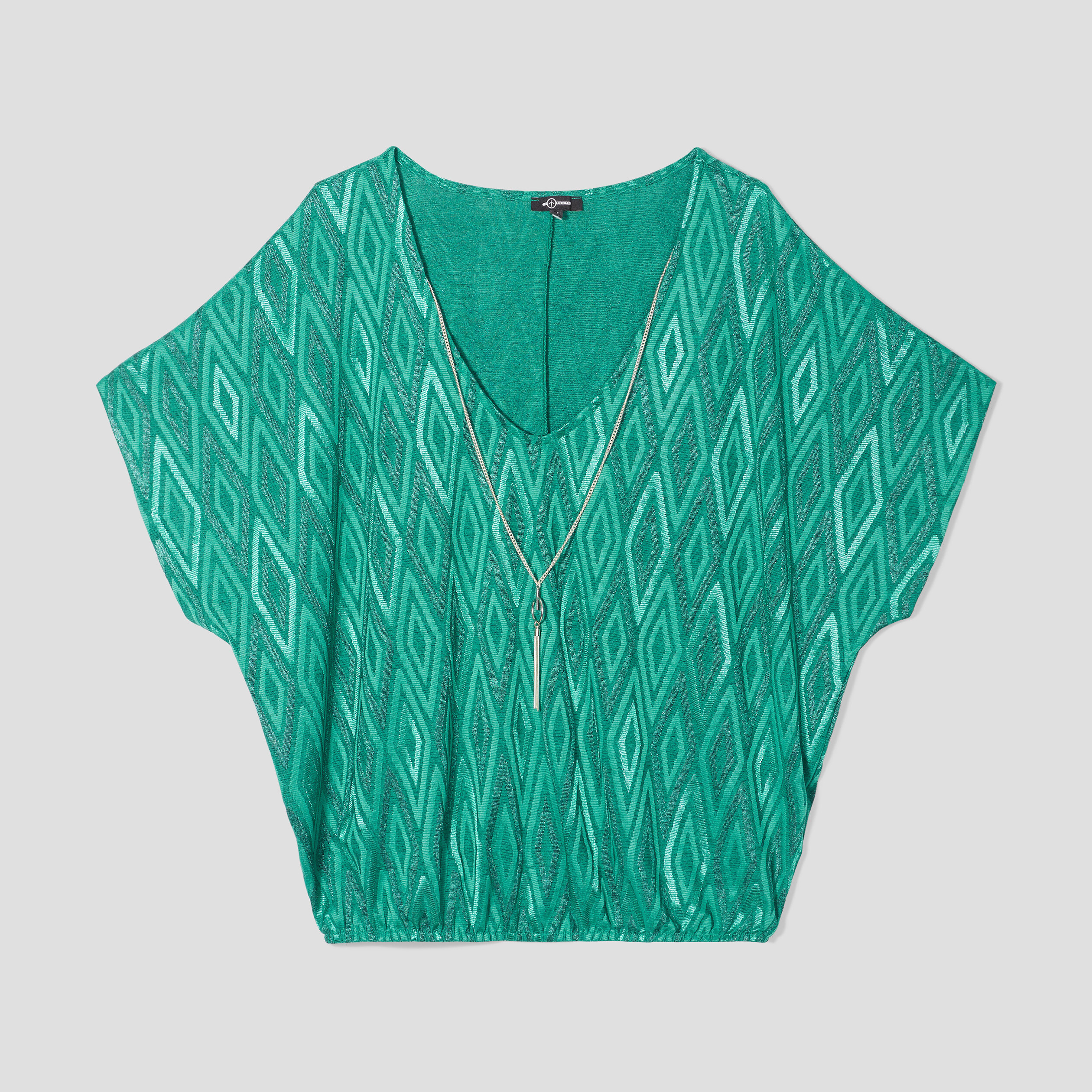 T-shirt col en V bijou Mosquitos vert émeraude femme | La Halle