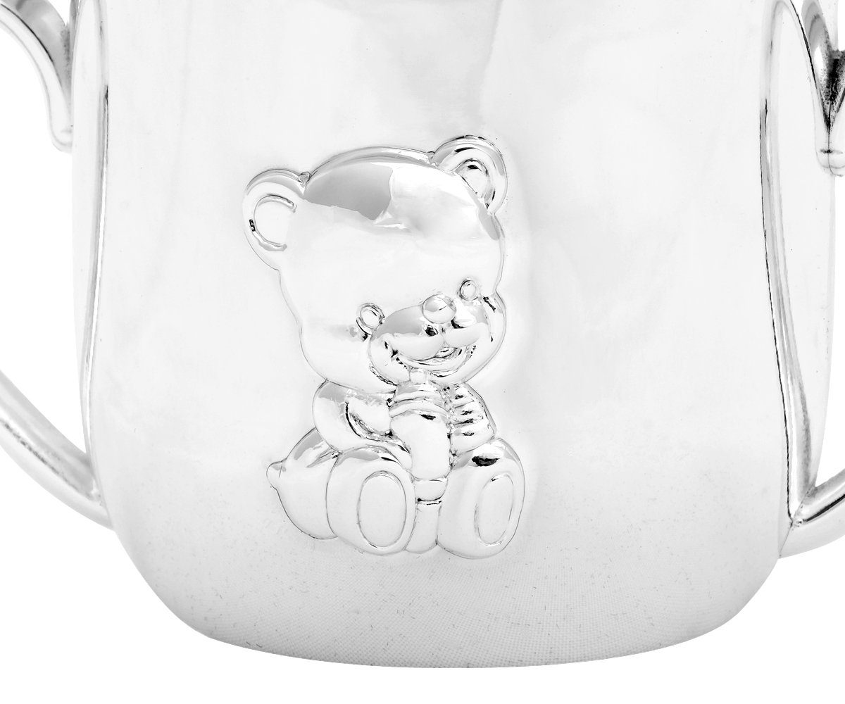 Brillibrum Trinklernbecher Schnabelbecher Baby versilbert anlaufgeschützt Spülmaschinenfest Trinklernbecher für Kleinkinder Geschenk-Idee Taufgeschenk mit Bärchen, Metall