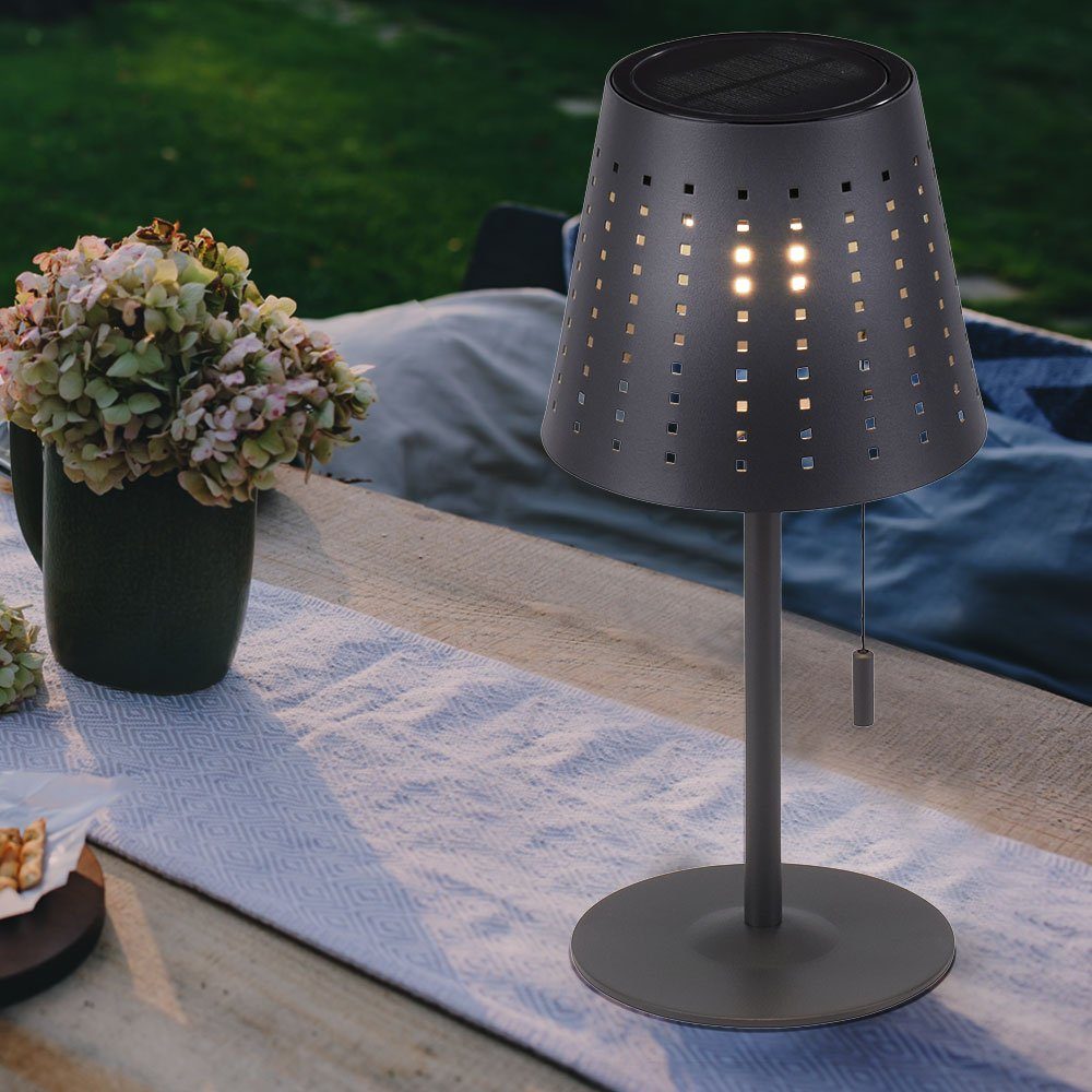 etc-shop LED Außen-Tischleuchte, LED-Leuchtmittel fest verbaut, Warmweiß, Tischlampe Tischleuchte Solarlampe Timer 3 Stufen dimmer USB Kabel LED