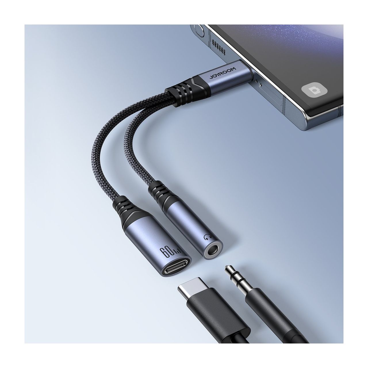 Joyroom 2in1 DAC-Adapter USB-C auf USB-C / 3,5-mm-Miniklinke – Schwarz