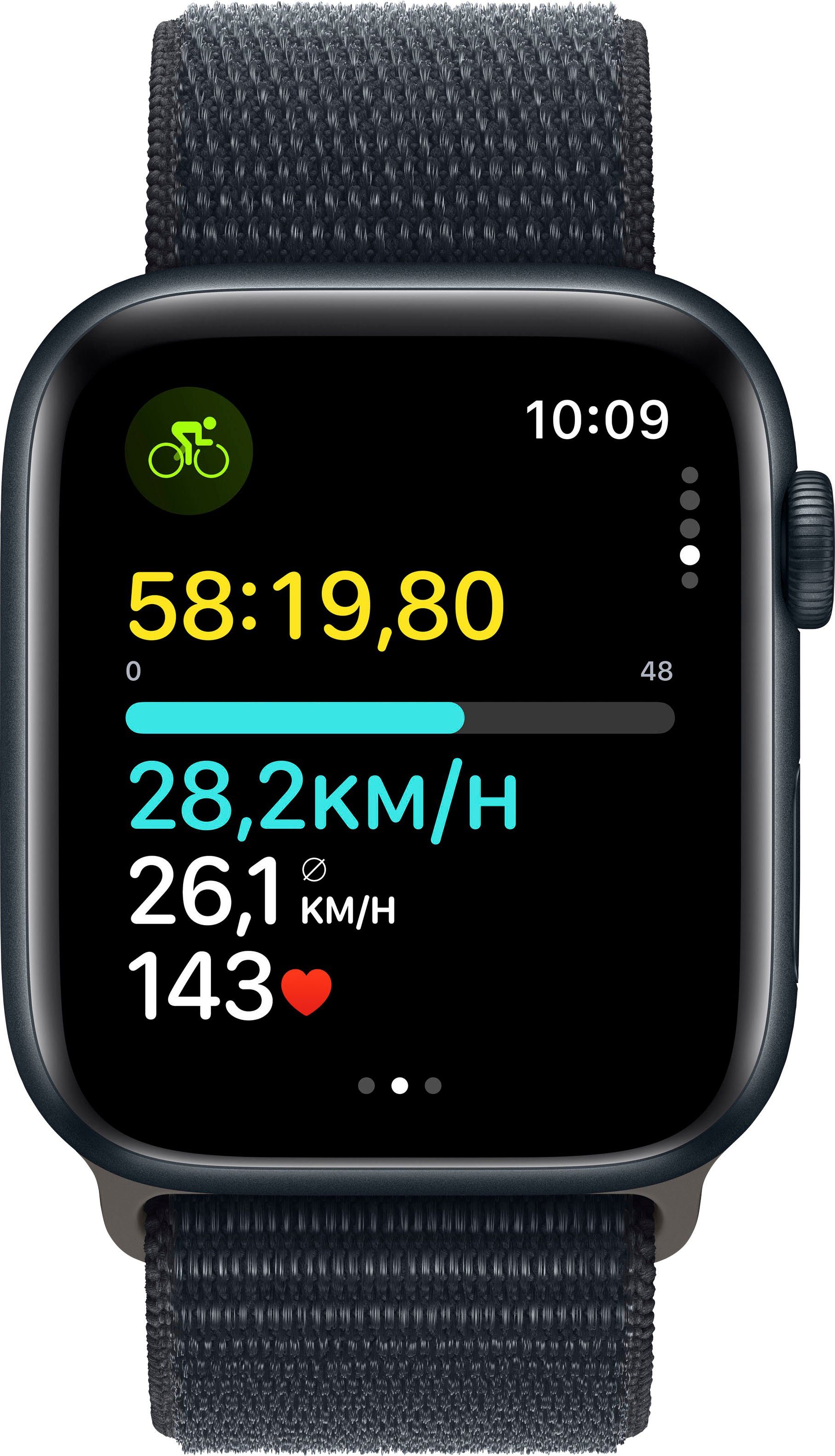 Apple Watch SE GPS 44 mm Aluminium Smartwatch (4,4 cm/1,73 Zoll, Watch OS 10), Sport Loop