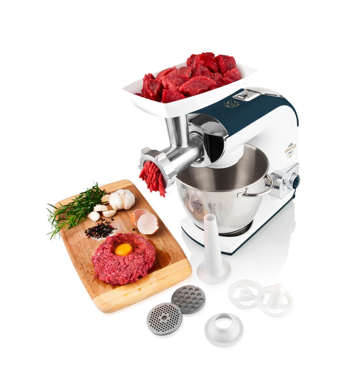eta Küchenmaschine ETA002890092, 1200 W, 5,5 l Schüssel, Gratus Vital II 1200 Watt mit Metall-Gehäuse, mit sehr viel Zubehör