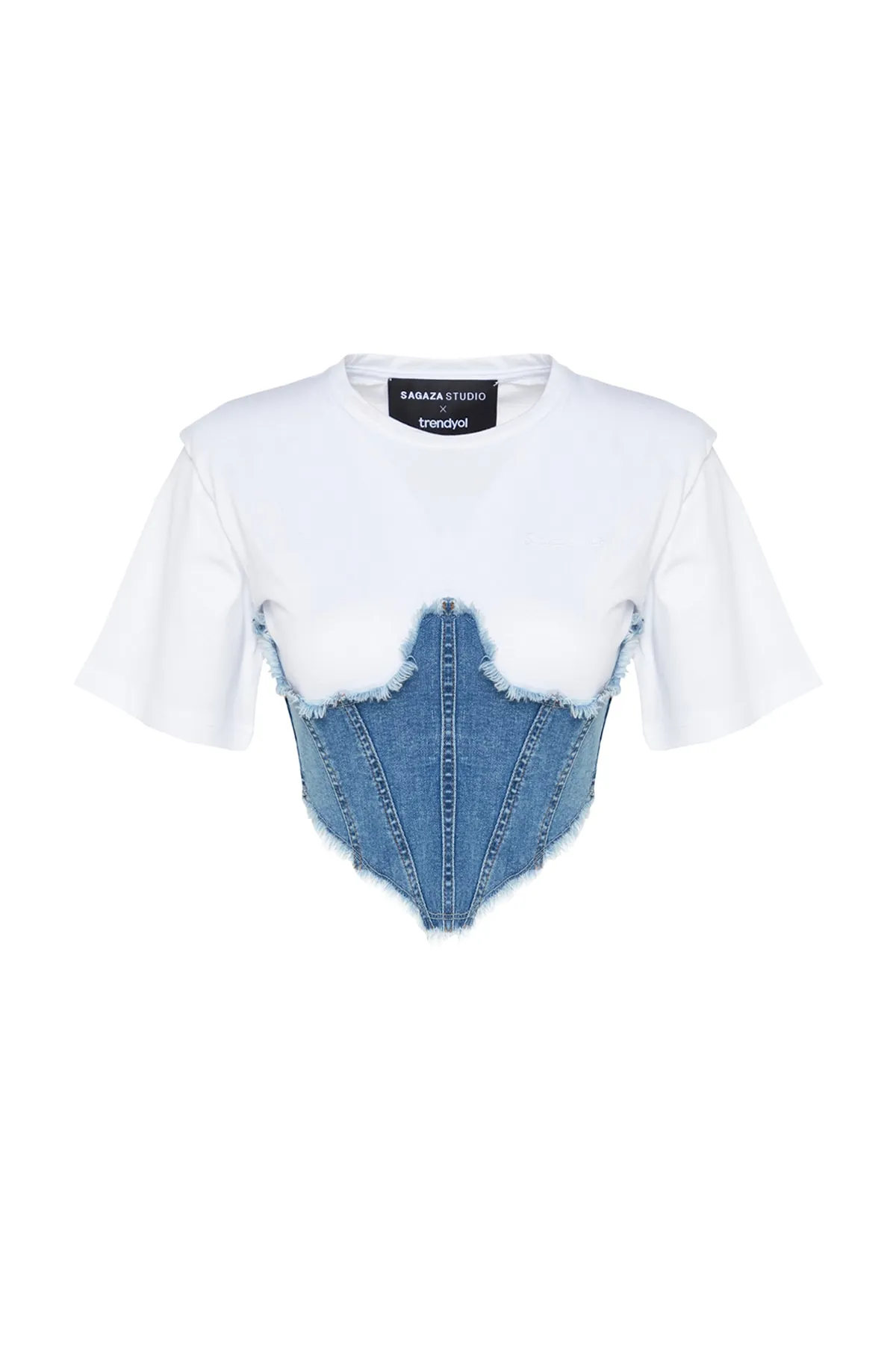 Trendyol Collection  X Sagaza Studio Blaues Korsett mit detailliertem Denim-Bustier TCLSS23BZ00004