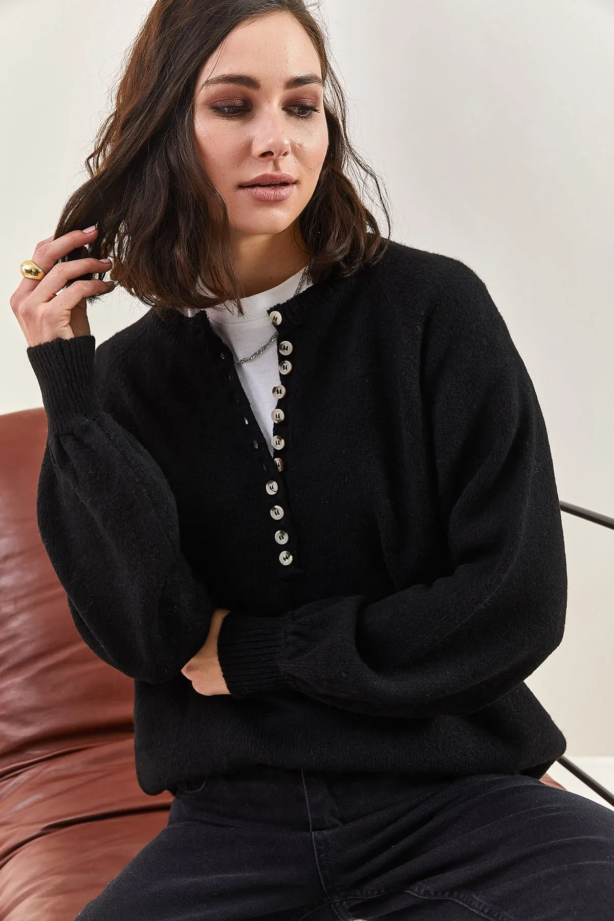 Bianco Lucci  Damen-Strickpullover mit Knopfloch-Rollkragenpullover