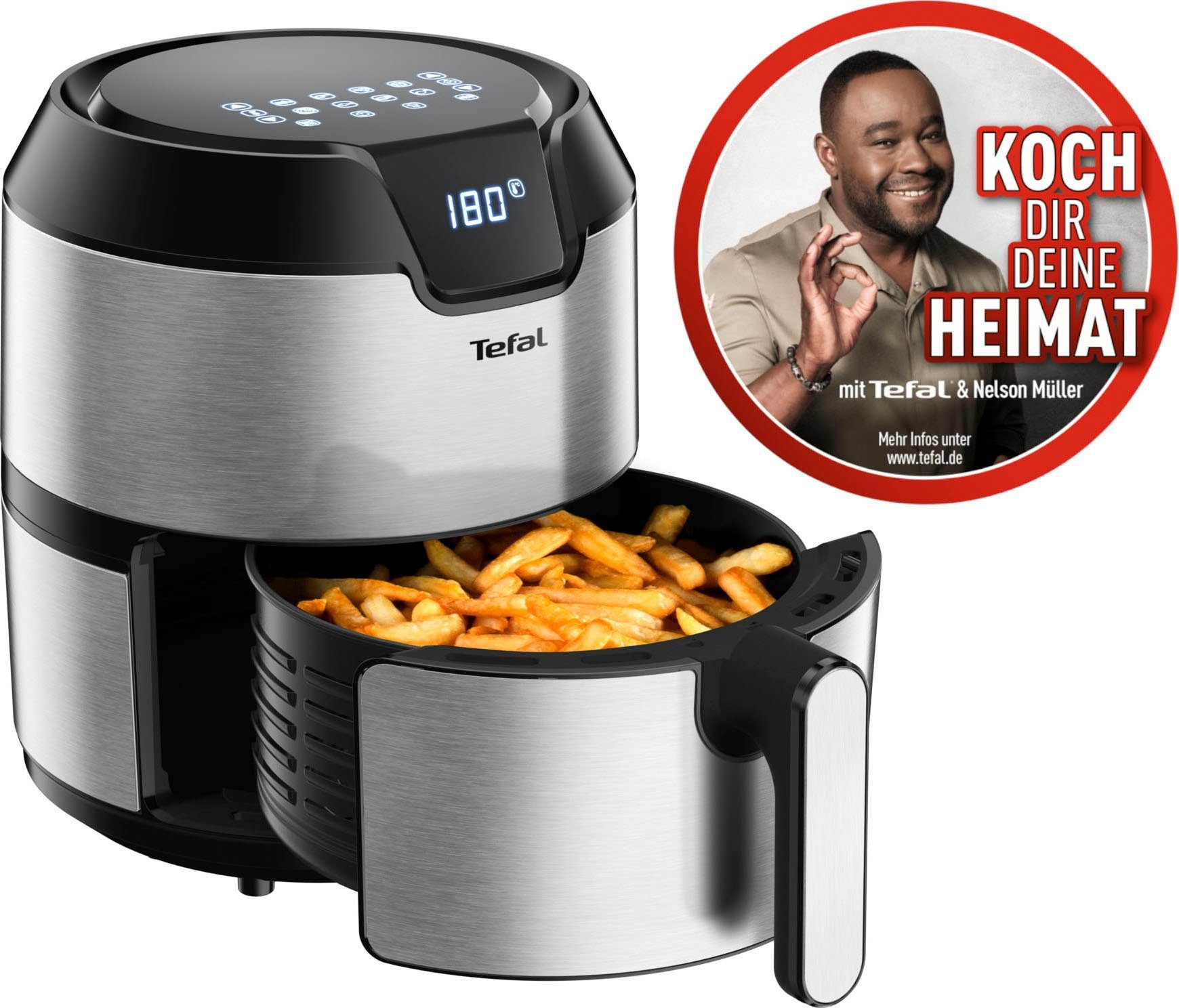 Tefal Heißluftfritteuse EY401D.HERO Easy Fry Deluxe, 1500 W, mit Zubehör, Fassungsvermögen 1,4 kg, 8 automatische Programme