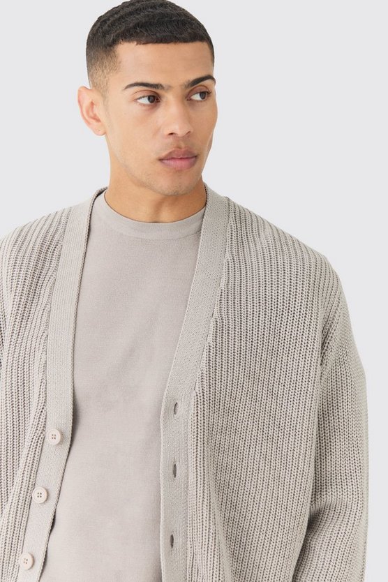 Kastiger gerippter Strick-Cardigan