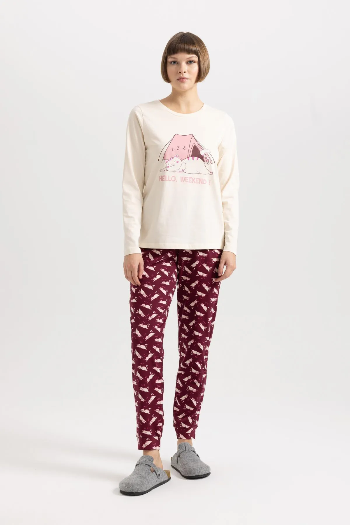 DeFacto  Langarm-Pyjama-Set „Fall in Love“ mit Aufdruck