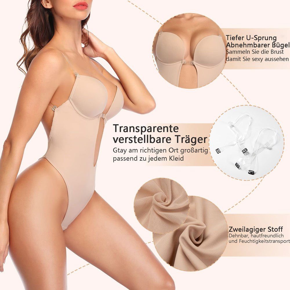 Sarfly Shaping-Body Damen Rückenfreier Body Shaper BH Transparenten Trägern (1-tlg) Rückenfreier Shapewear Formende Bodys Unsichtbar Push up Bodysuits