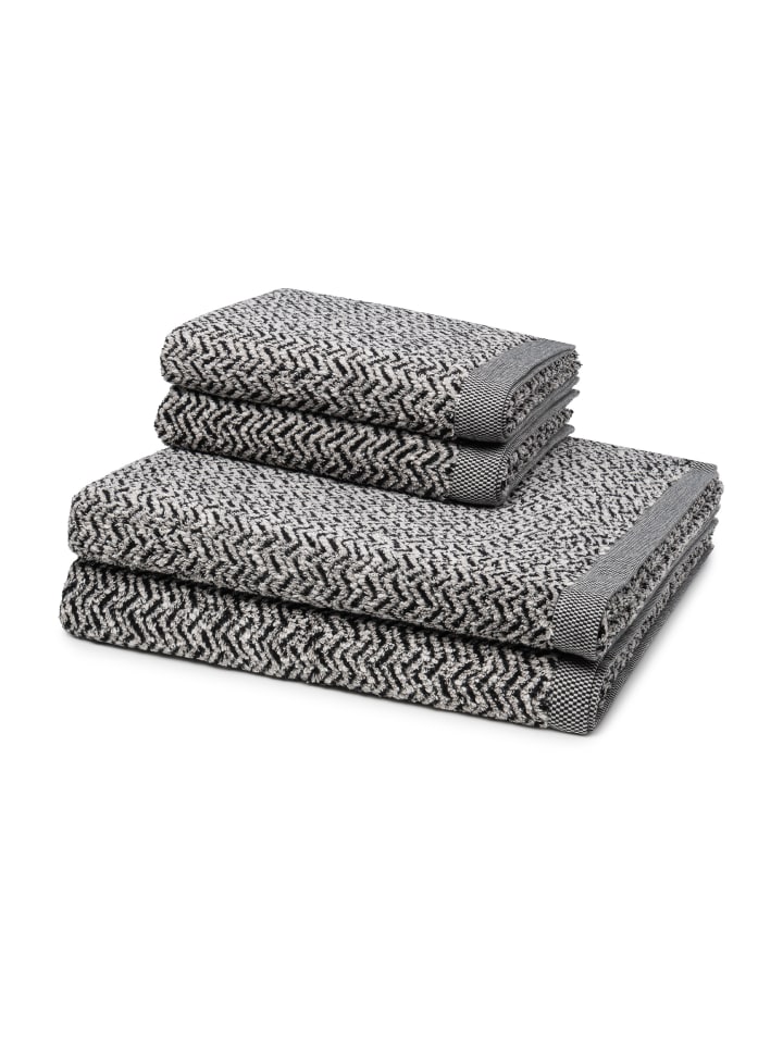 Möve 2 X Handtuch 2 X Duschtuch - im Set Brooklyn Fischgrat in Nature/Black günstig kaufen 4