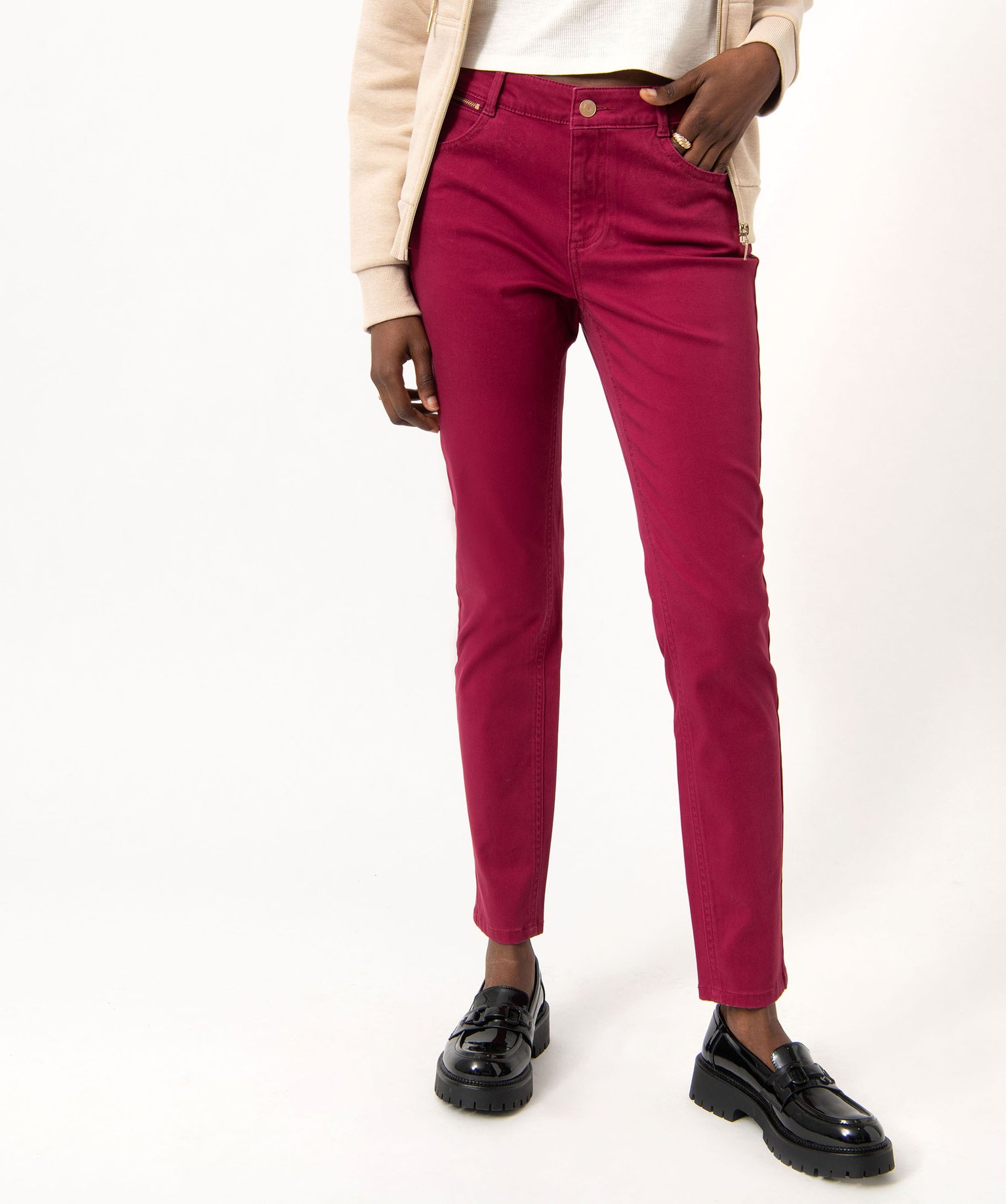 Pantalon en toile coupe slim push-up femme rose | GEMO