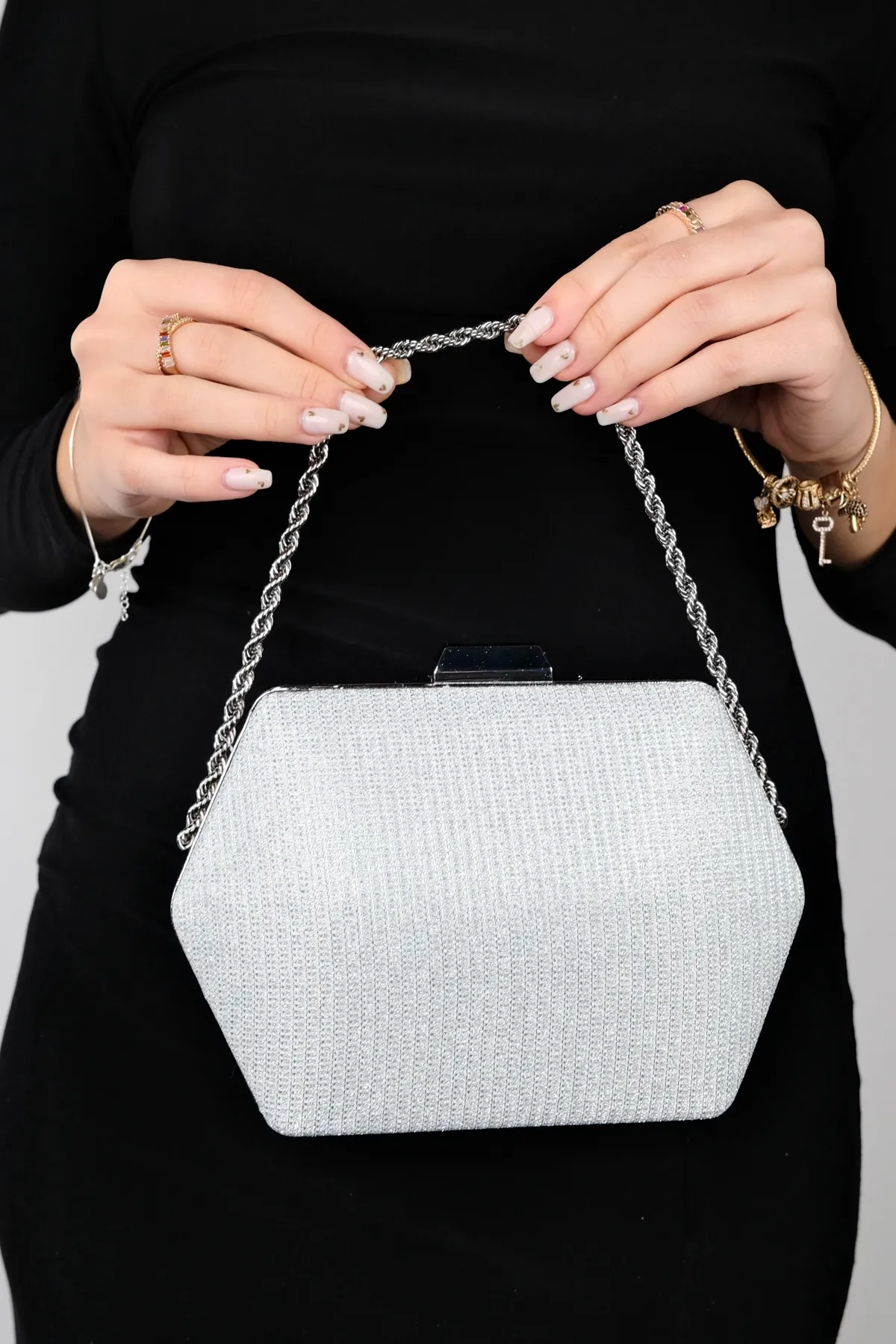 LuviShoes  CUARTO Silber Glitzer Damen Handtasche