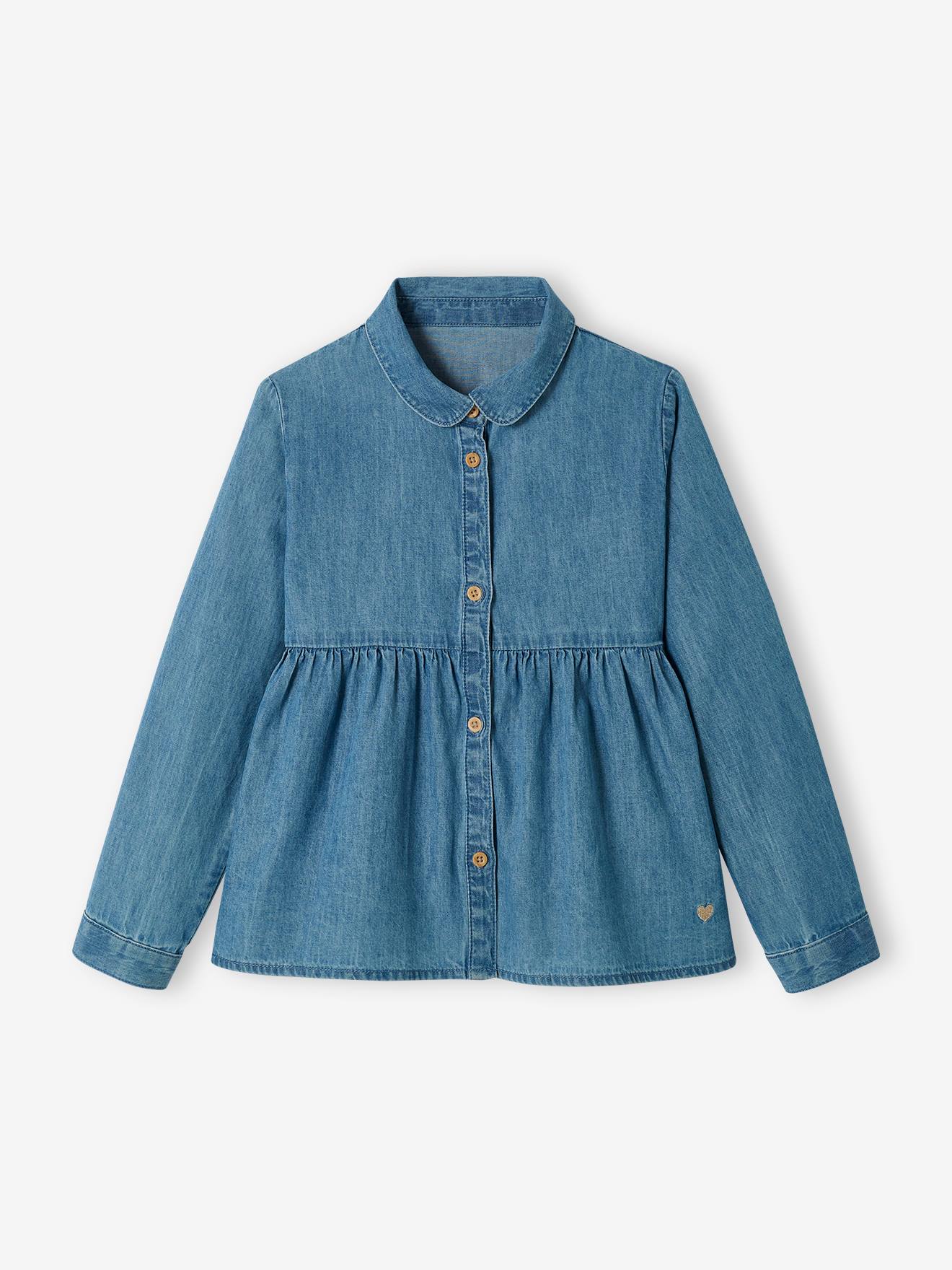 Chemise en denim léger personnalisable fille stone