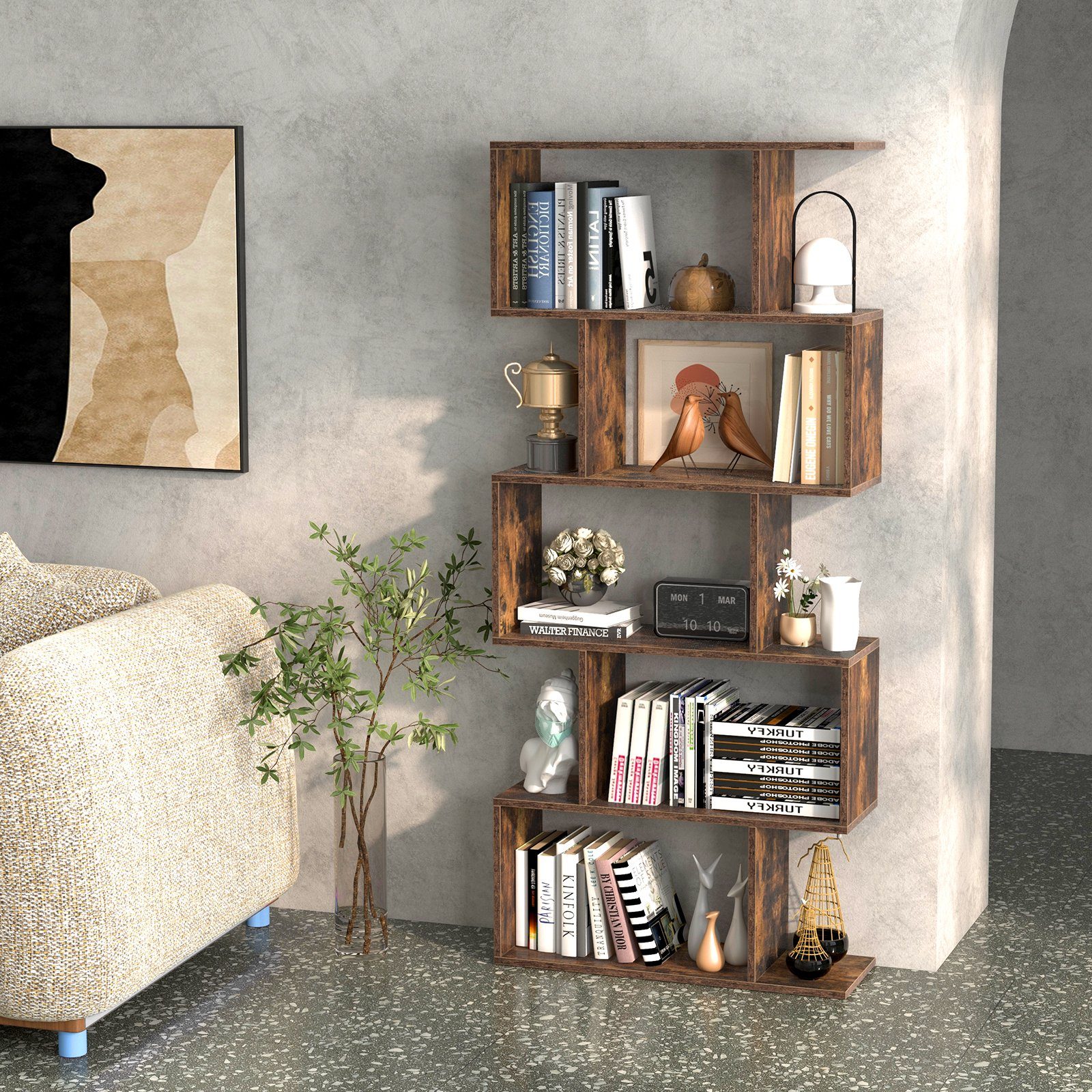 COSTWAY Bücherregal, Raumteiler mit 5 Ebenen, 70 x 23,5 x 158 cm