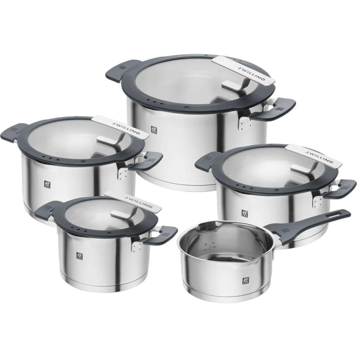 Zwilling Topf-Set Zwilling Kochtopf-Set 5tlg. Simplify, Edelstahl,Glas,Kunststoff/Silikon (5-tlg)