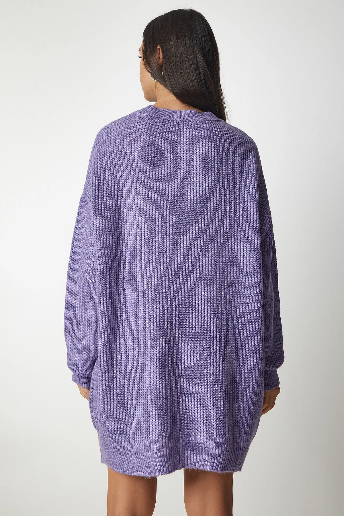 Happiness İstanbul  Lilafarbener, langer Basic-Strickpullover für Damen in Übergröße BV00099