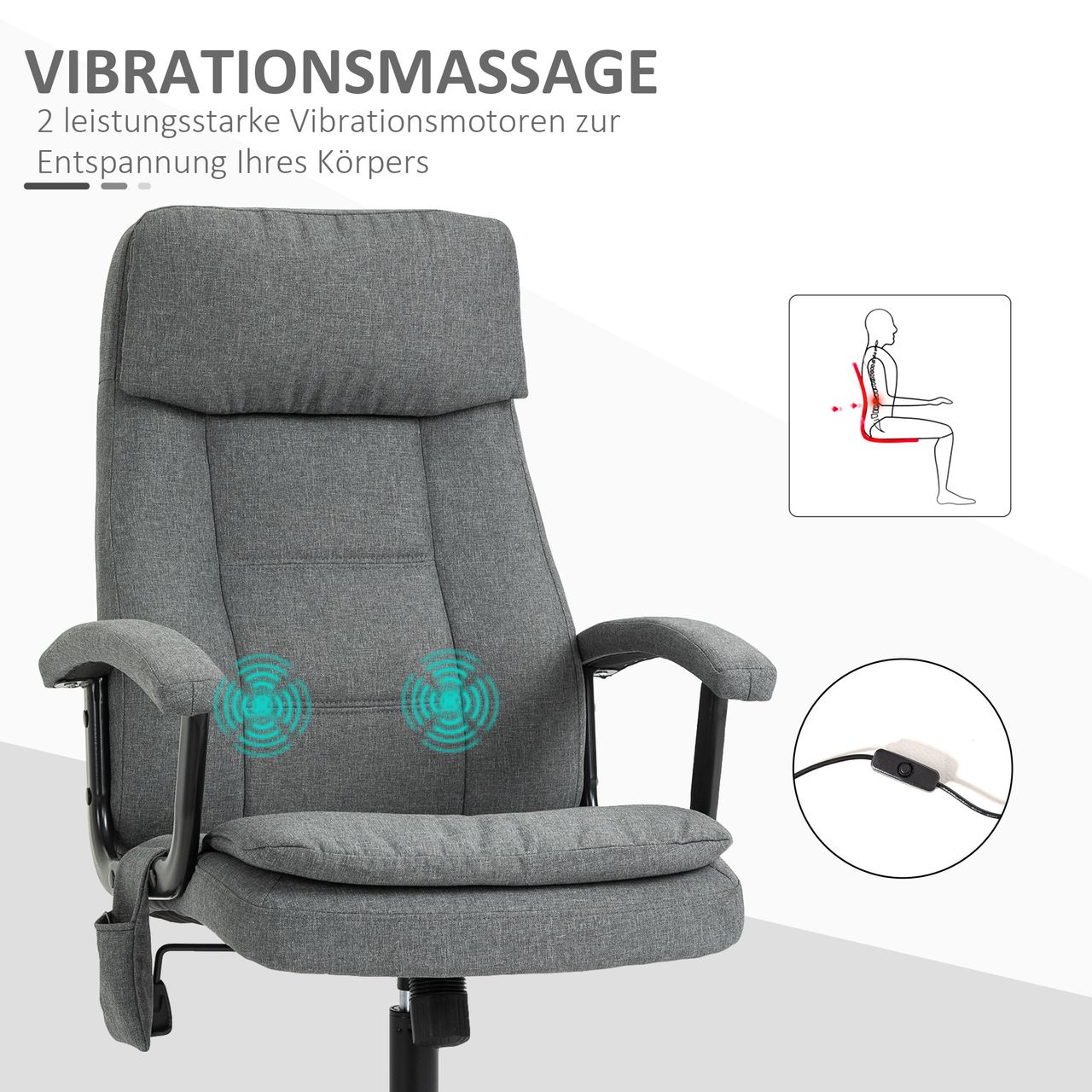 Vinsetto Massagebürostuhl Lendenwirbelsäulenmassage höhenverstellbar Grau