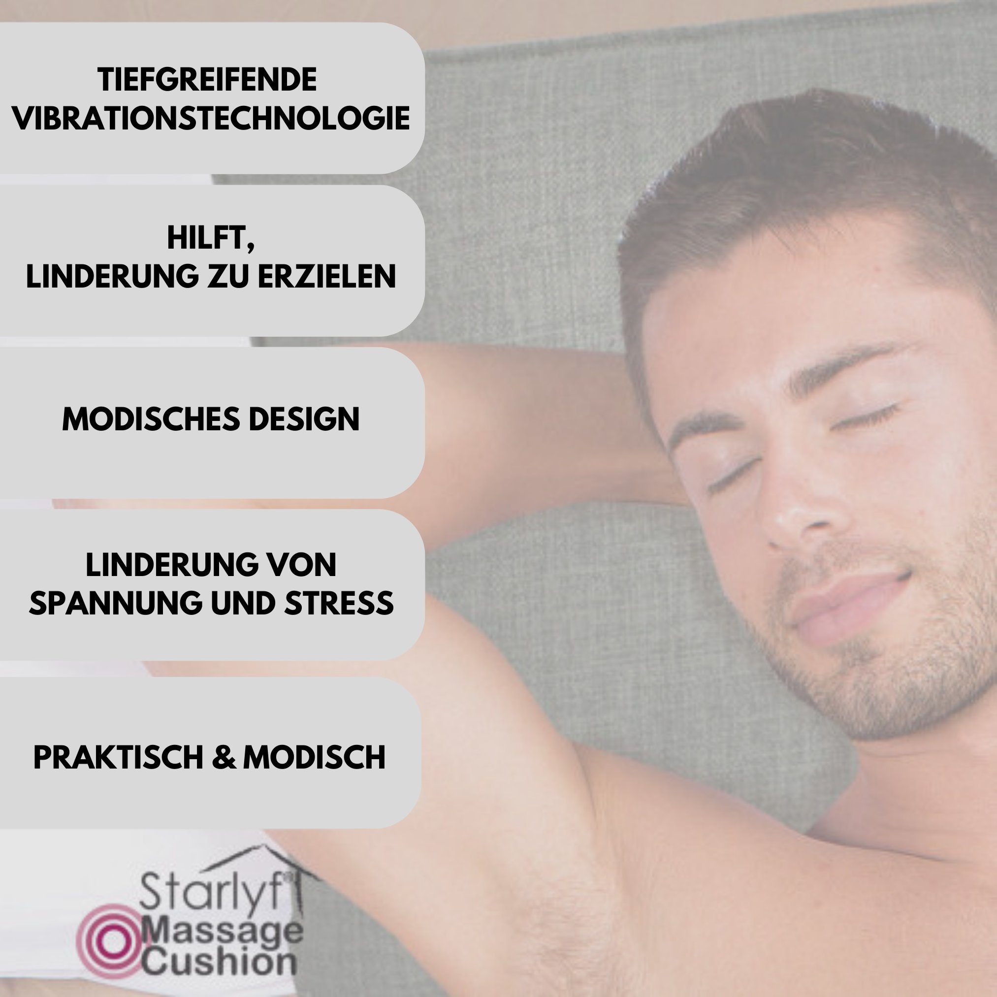 Starlyf Massagekissen Massage Cushion, 1-tlg., Massage Kissen mit Vibrationstechnik, 37x37 cm, grau