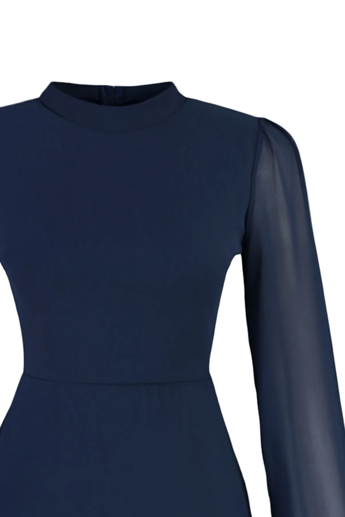 Trendyol Collection  Indigofarbenes A-Linien-Midikleid mit Stehkragen und Chiffongewebe TWOAW20EL1313