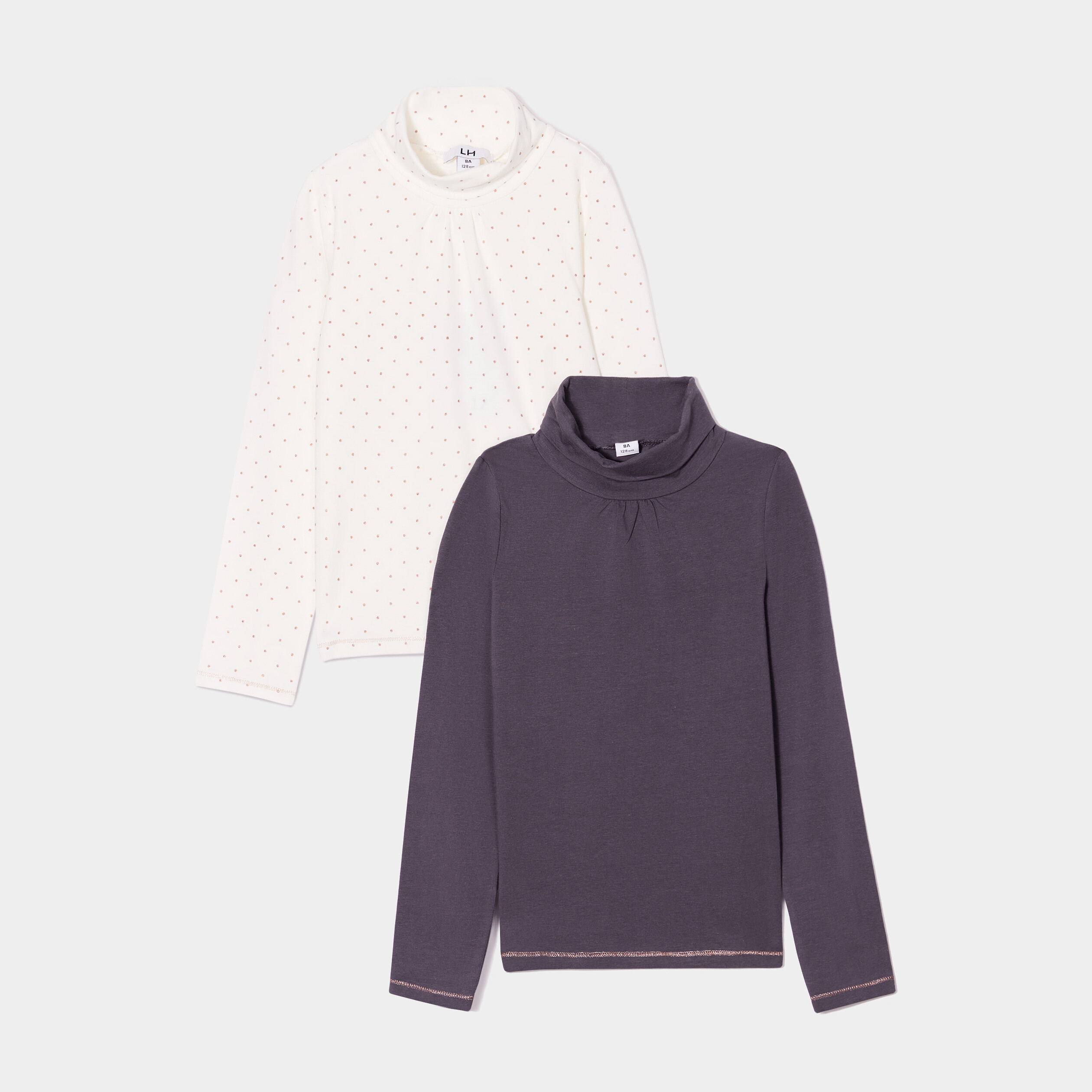 Lot 2 t-shirts col roulé ecru fille | La Halle