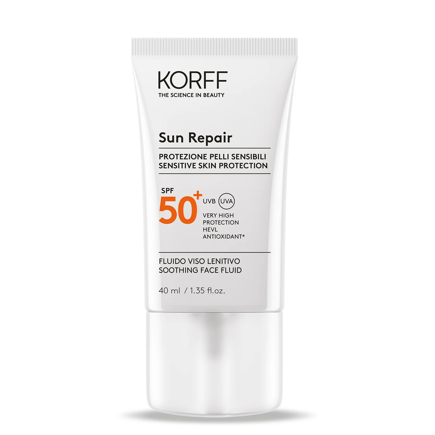 Fluido facial calmante Sun Care Sun Repair SPF50+ - Protector solar facial de alta protección.