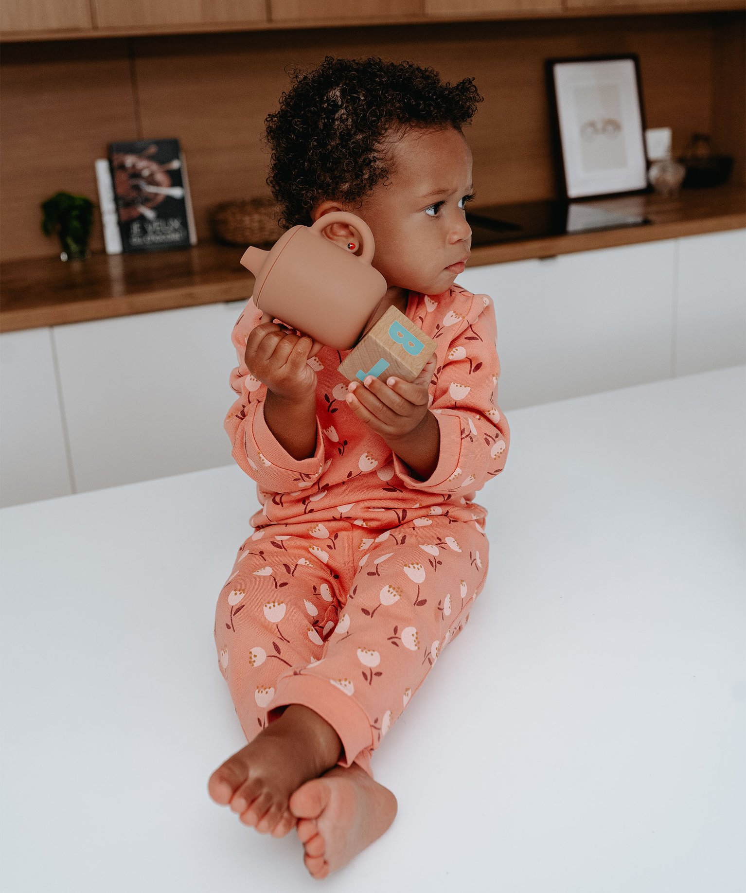 Pyjama 2 pièces imprimé en molleton bébé orange | GEMO