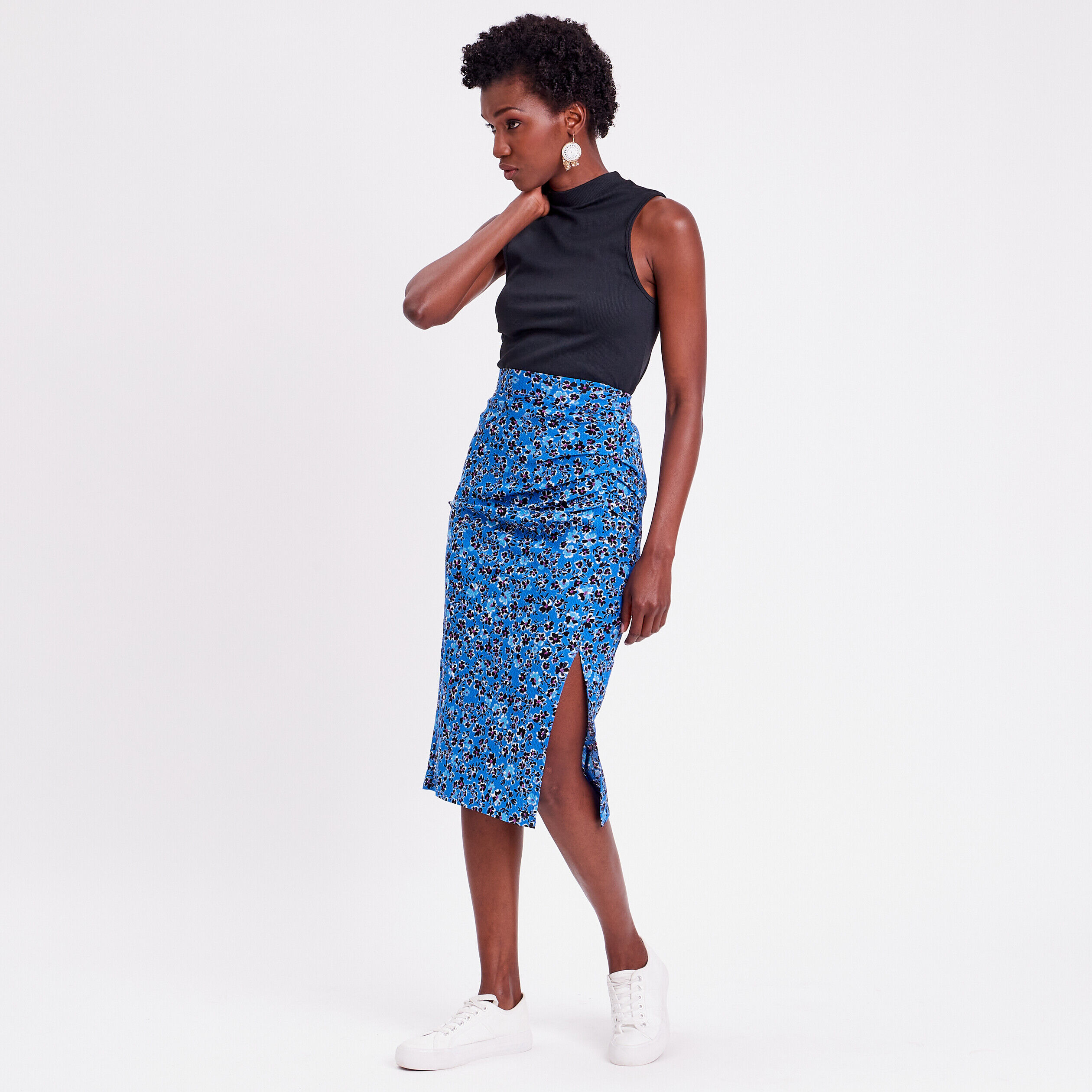 Jupe moulante drapée bleu femme | Cache Cache