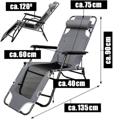 AMANKA Gartenstuhl Faltbare Campingliege Freizeitliege Gartenliege, 178 cm bis 100 kg grau