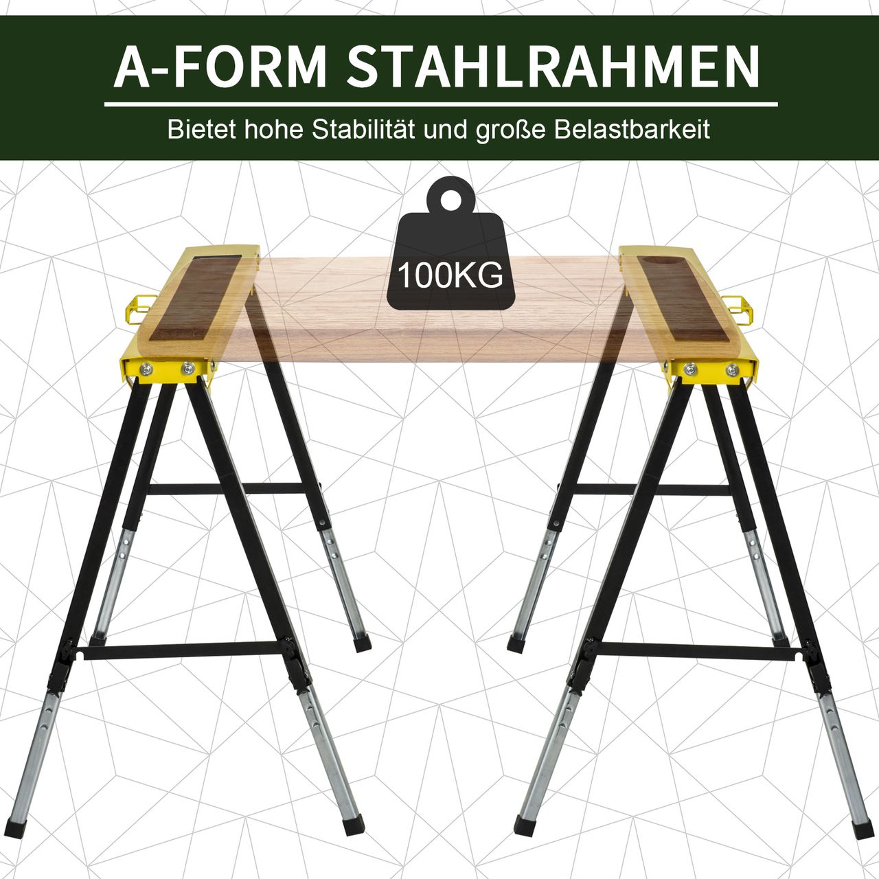 HOMCOM DURHAND Sägepferd 2er-Set Arbeitsbock Unterstellbock Klappbar rutschfest Stahl