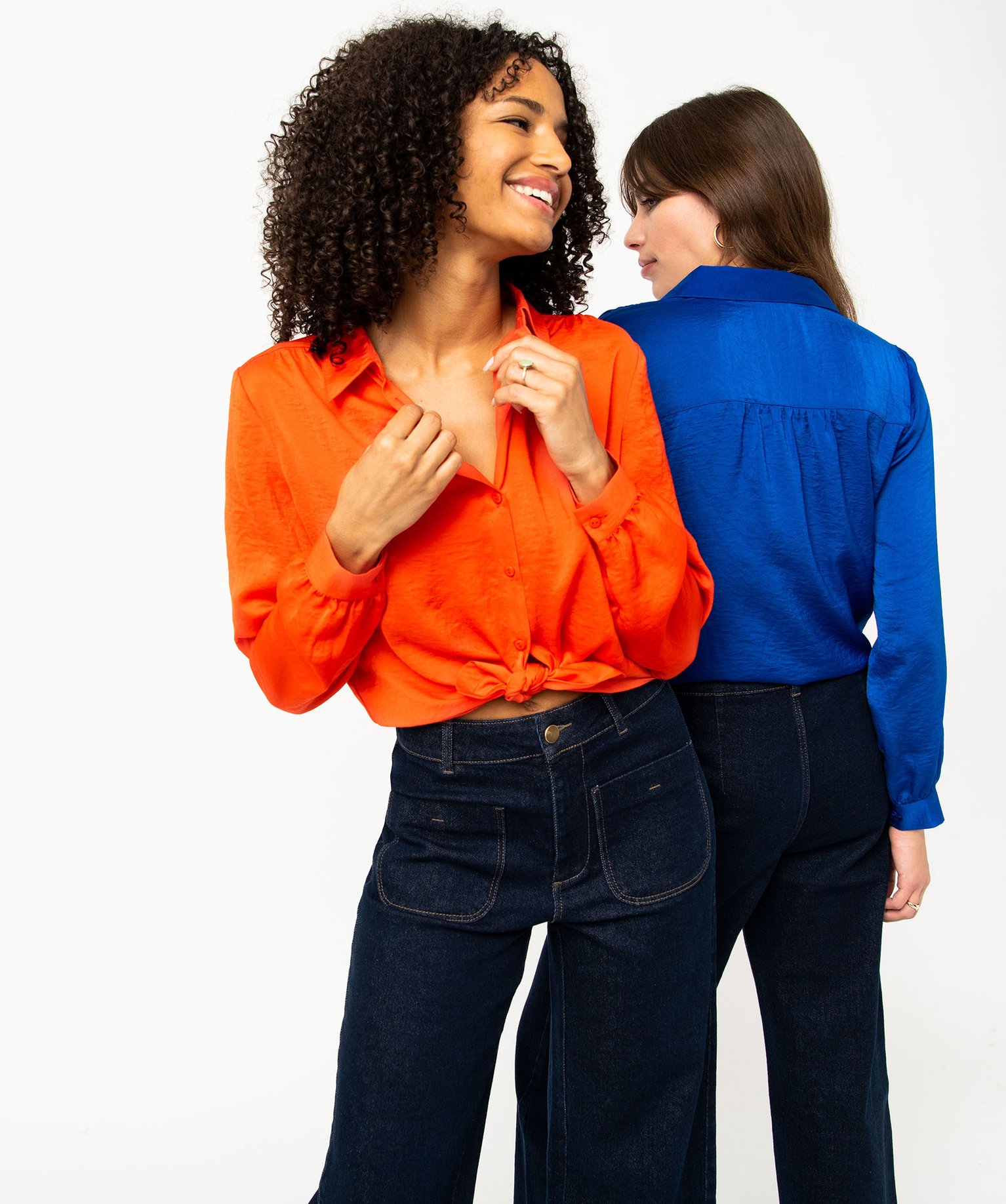 Chemise en satin à manches longues femme rouge | GEMO