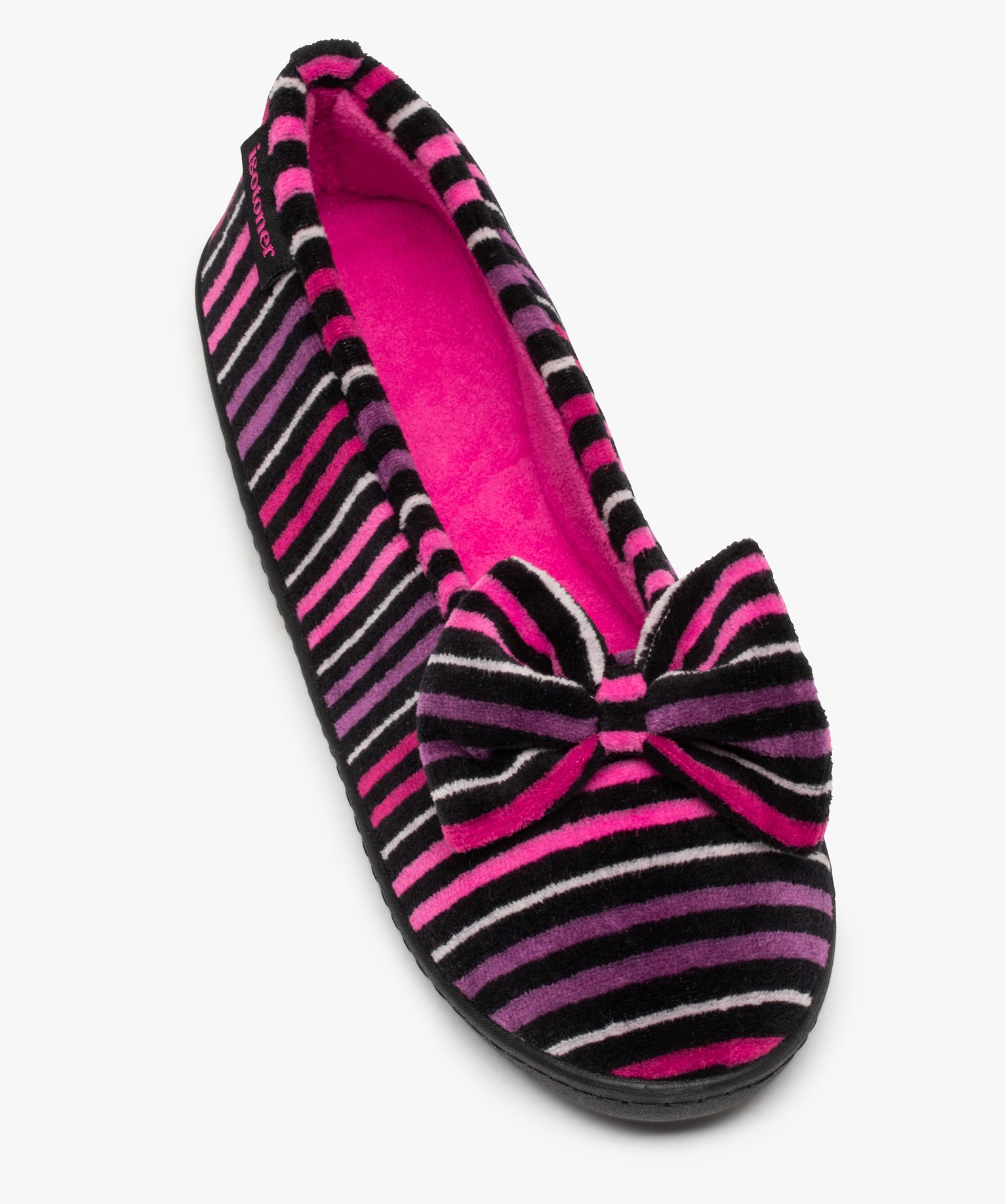 Chaussons femme ballerines rayées en velours - Isotoner raye | GEMO