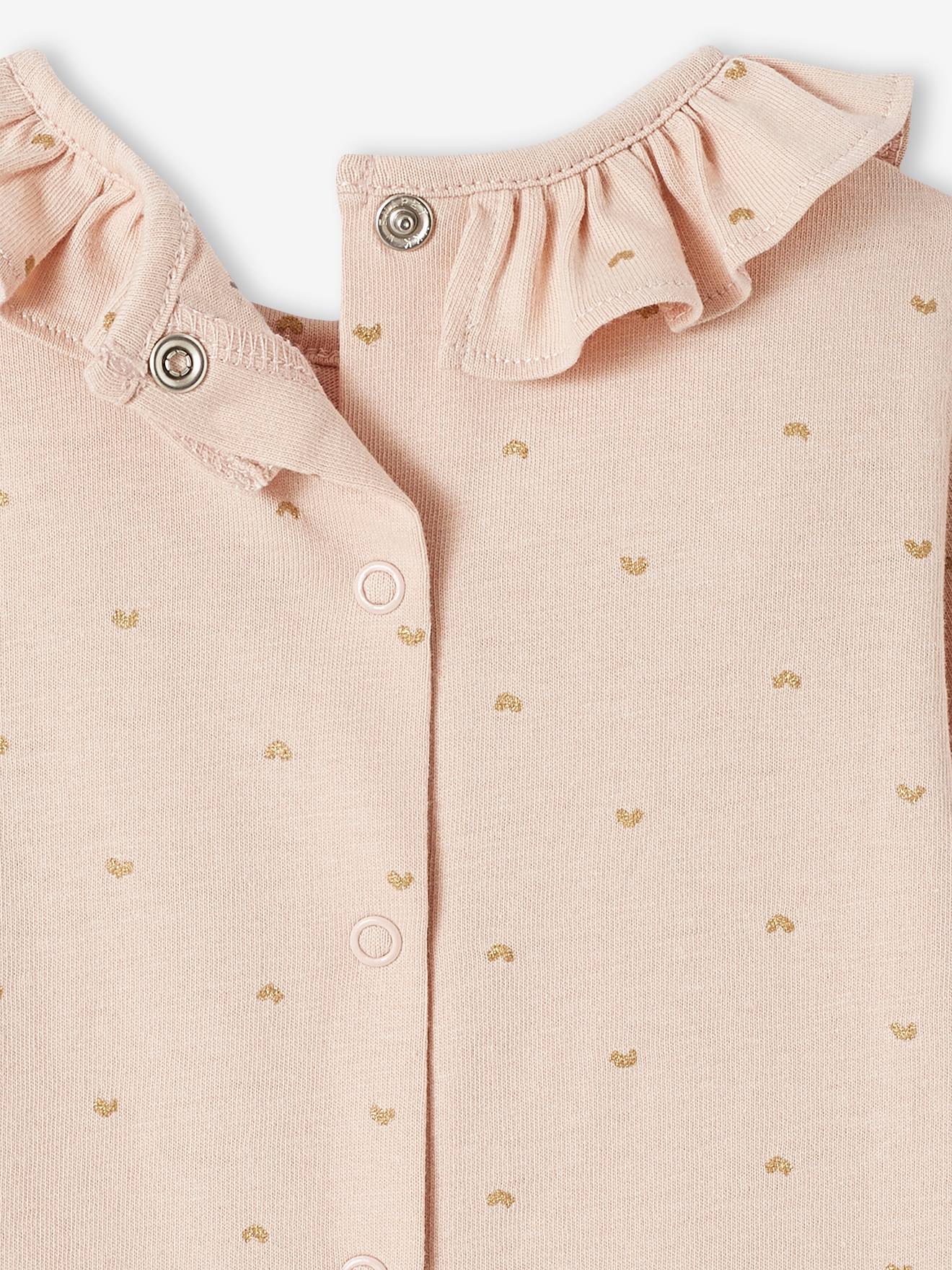 T-shirt col volanté bébé fille personnalisable rose poudré