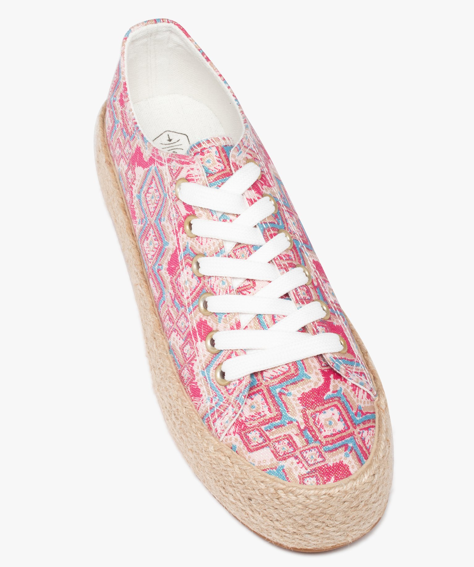 Baskets femme en toile imprimée et semelle cordelette bleu | GEMO