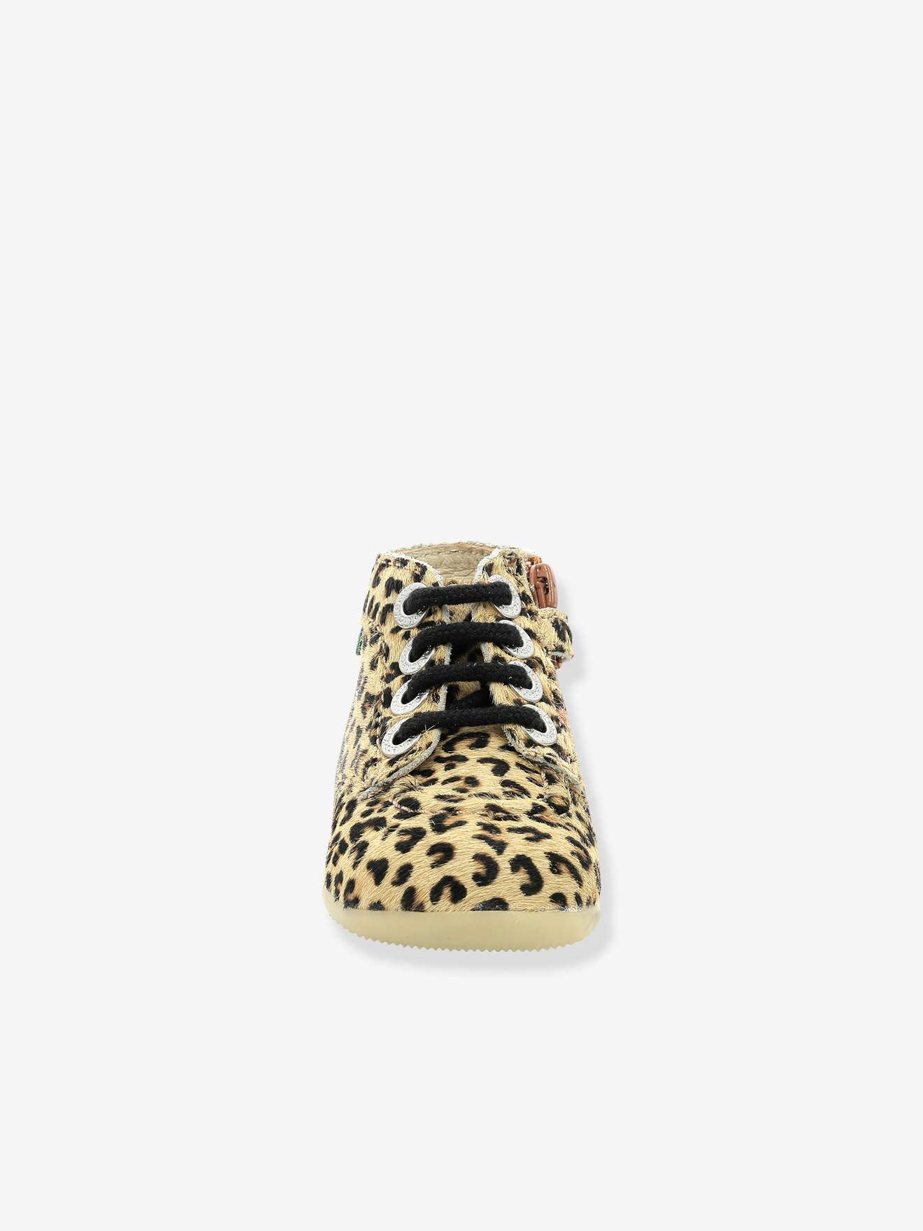 Bottillons cuir bébé fille Bonzip 2 KICKERS® 1ers pas beige imprimé