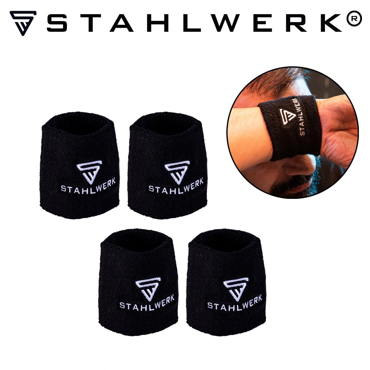 STAHLWERK Schweißband Schweißbänder Armbänder 4er Set Sport Gym